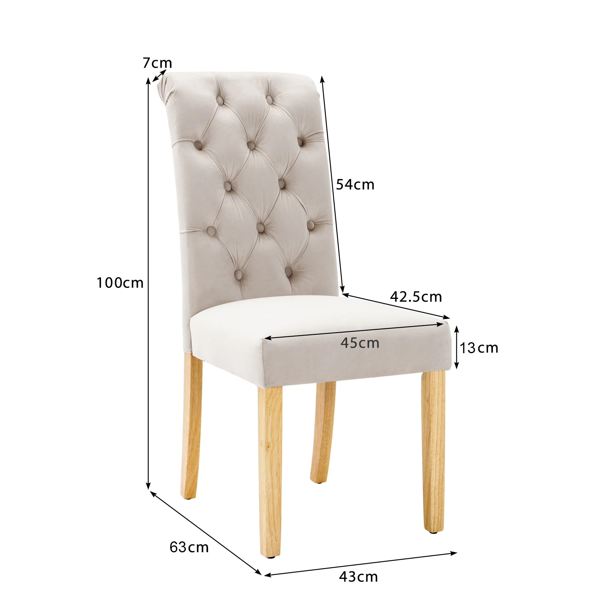 Velvet Dining Chairs Set of 6 with Oak Legs and Chrome Knockers, Beige - Image 6