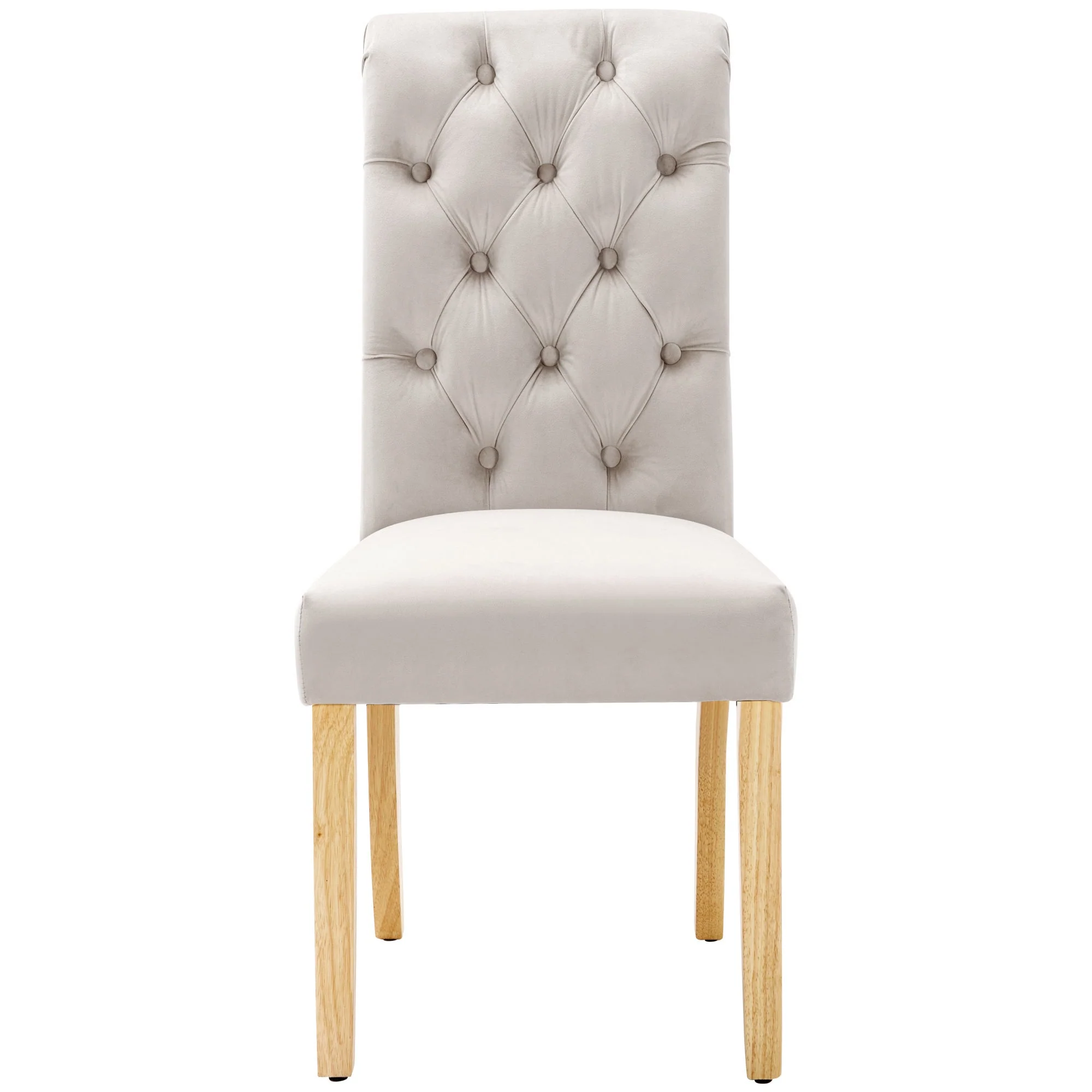 Velvet Dining Chairs Set of 6 with Oak Legs and Chrome Knockers, Beige - Image 7