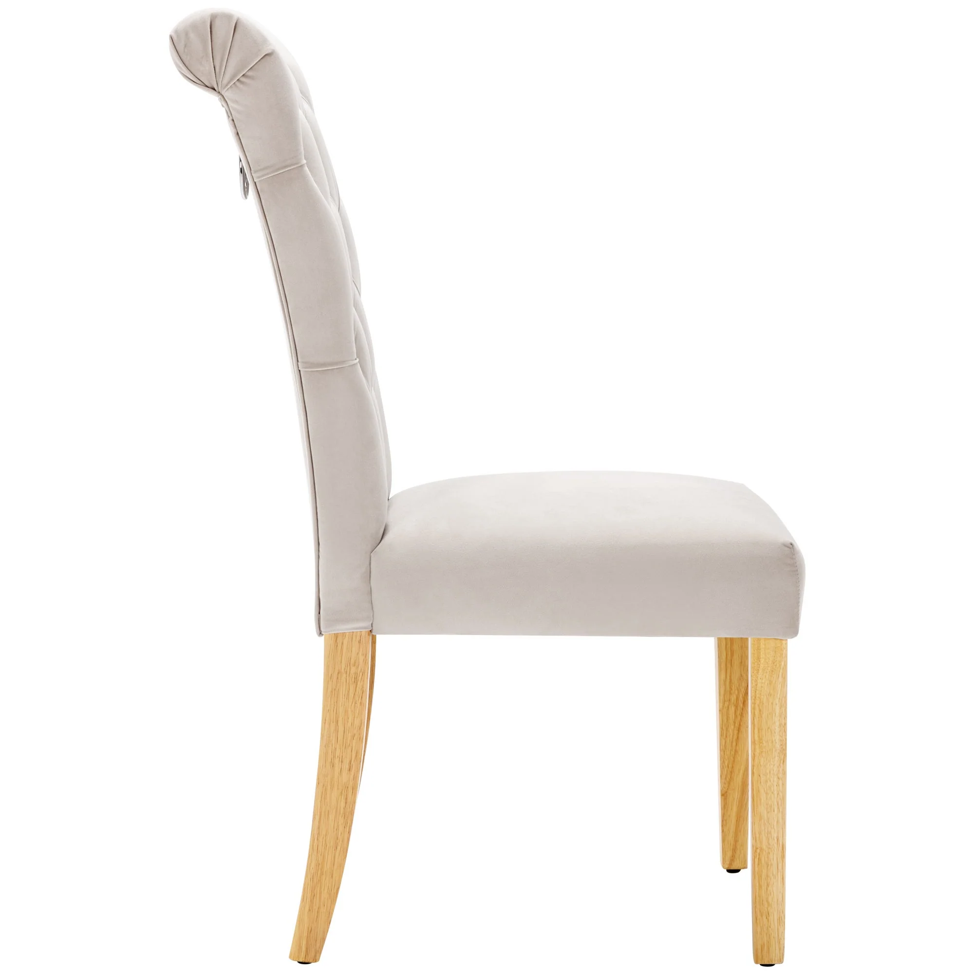 Velvet Dining Chairs Set of 6 with Oak Legs and Chrome Knockers, Beige - Image 8