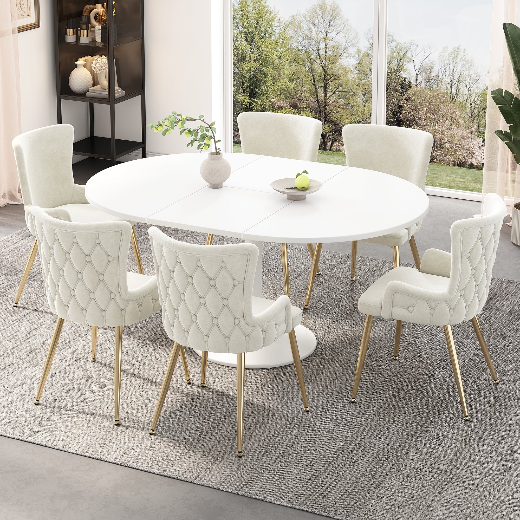 Velvet Dining/Lounge Chair Set of 2 Luxurious Gold Metal Legs - Beige - Image 3