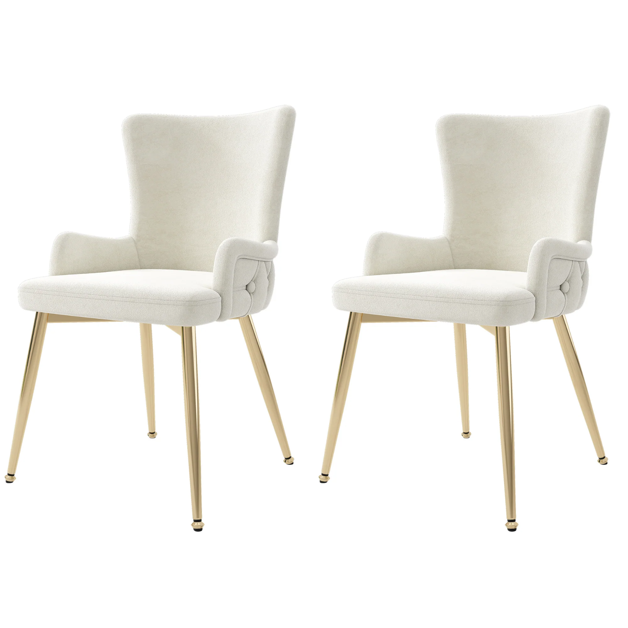 Velvet Dining/Lounge Chair Set of 2 Luxurious Gold Metal Legs - Beige - Image 6