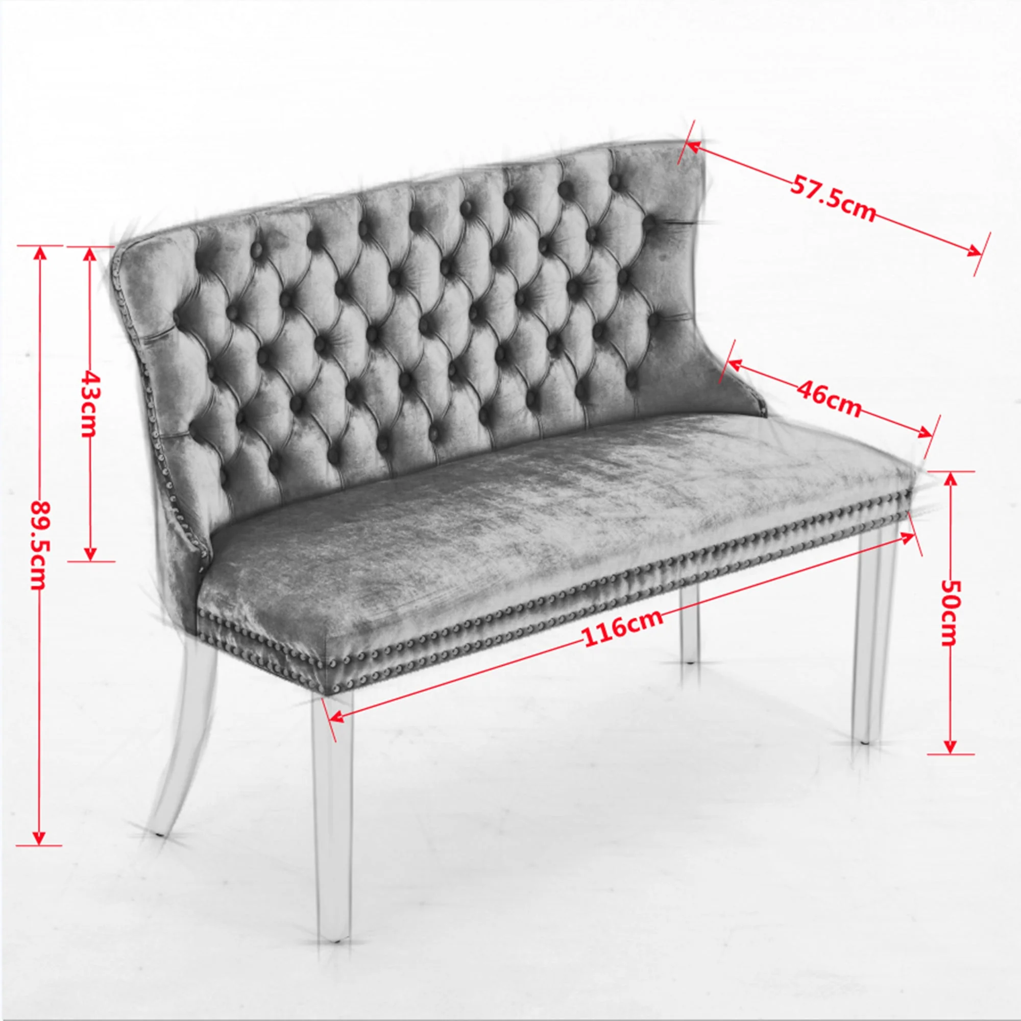 Velvet Dining Loveseat Bench, 2-Seat Tufted Wing Back Gold-Plated Steel Legs, Black Velvet - Image 8