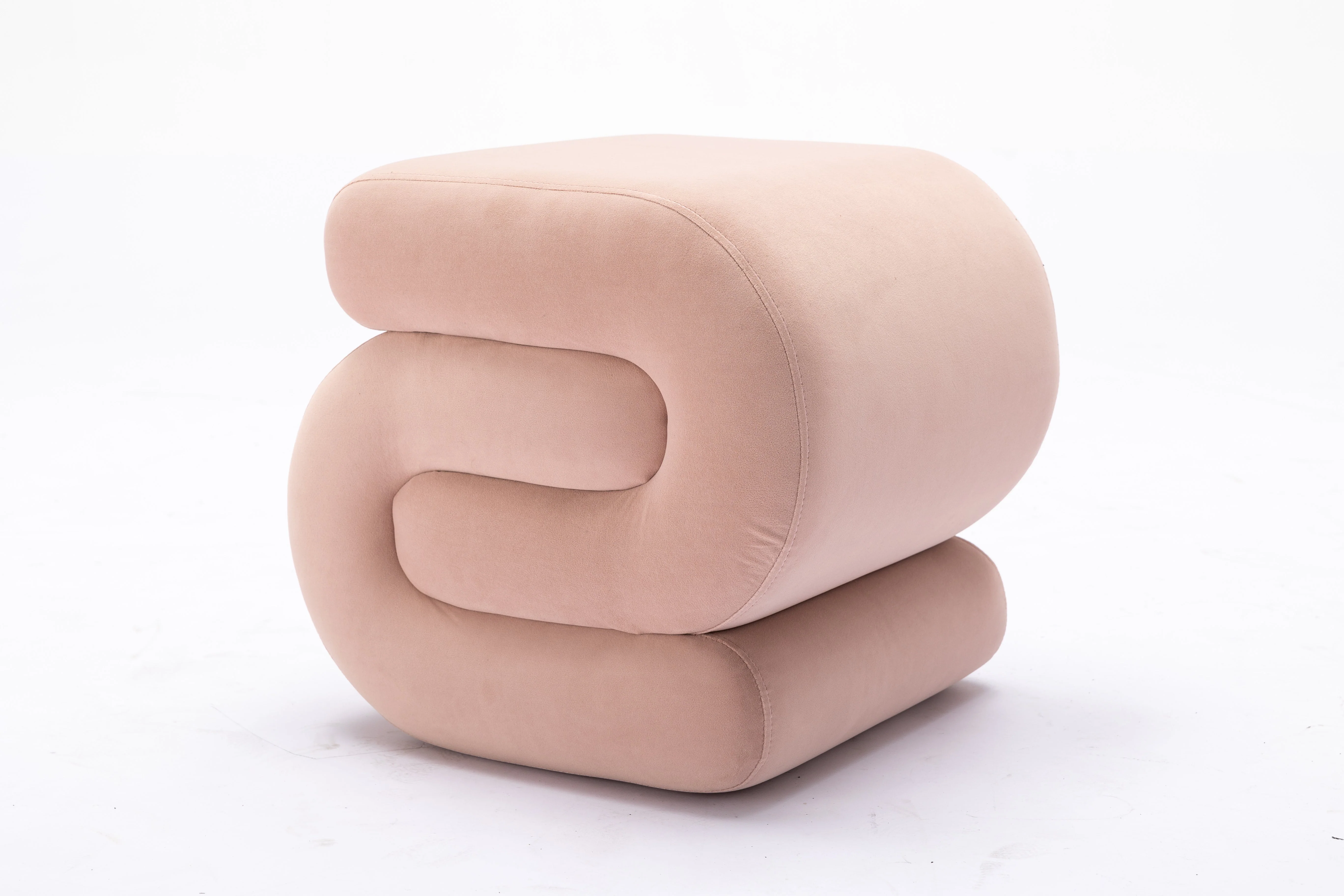 Velvet Ottoman Fabric S-shape Stool Wavy Pouf Pink - Image 7