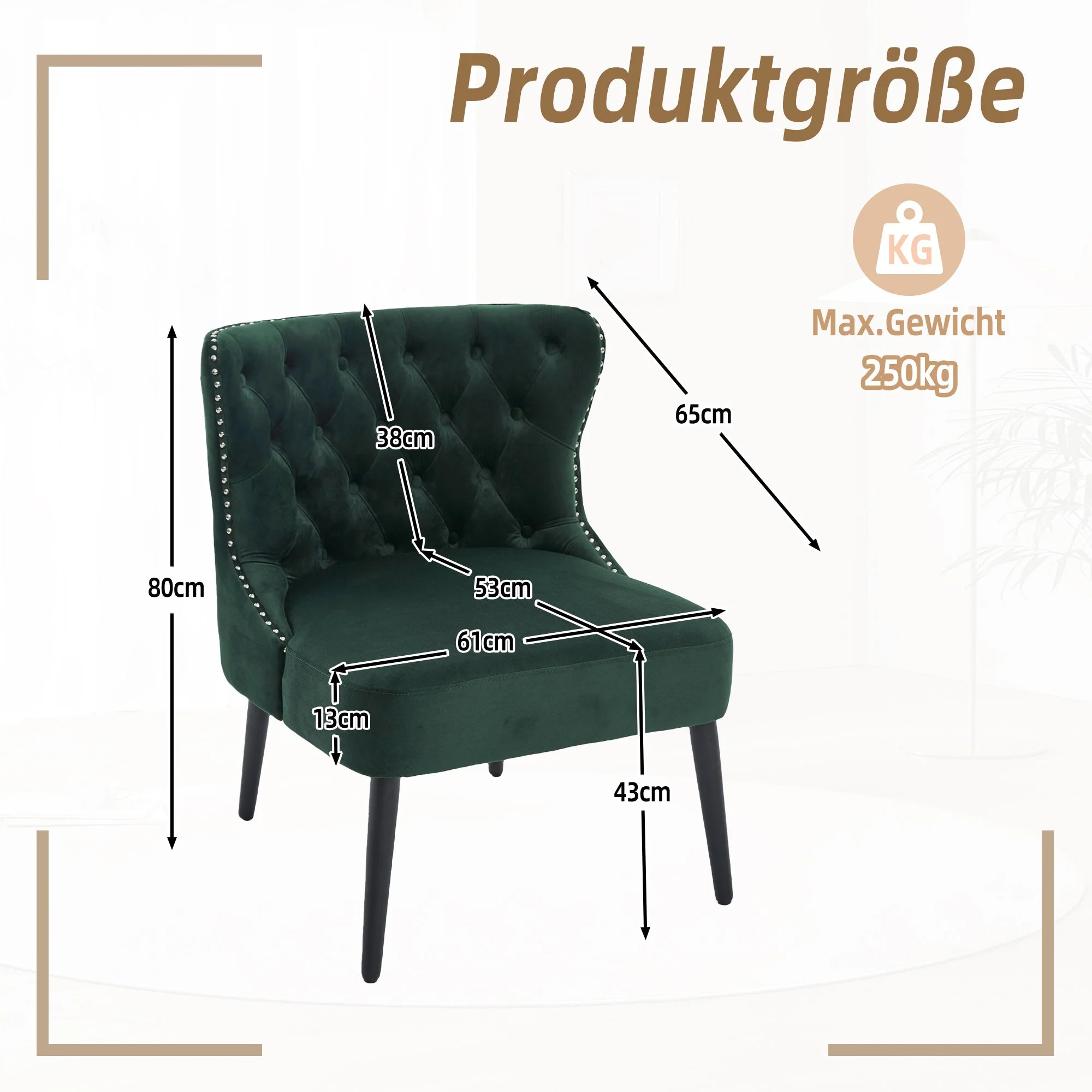 Velvet Single Sofa Chair, Modern Armless Button-Front Studded Trim Solid Wood Legs, Velvet - Image 7
