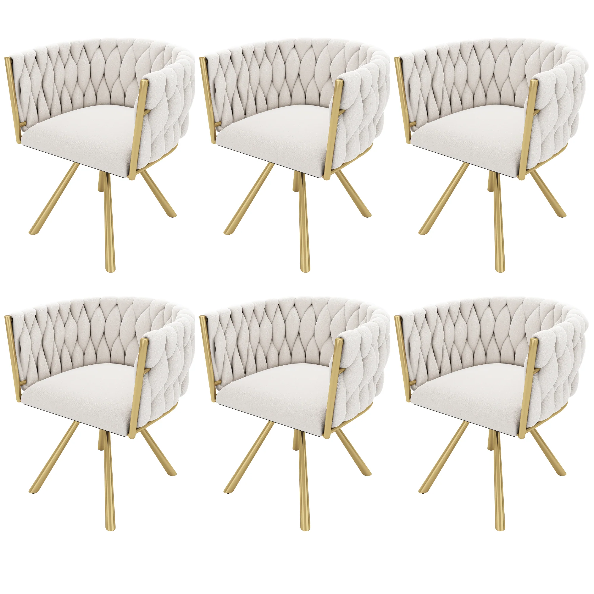 Velvet Swivel Chair Set of 6 Metal Legs - Beige and Gold - Image 9