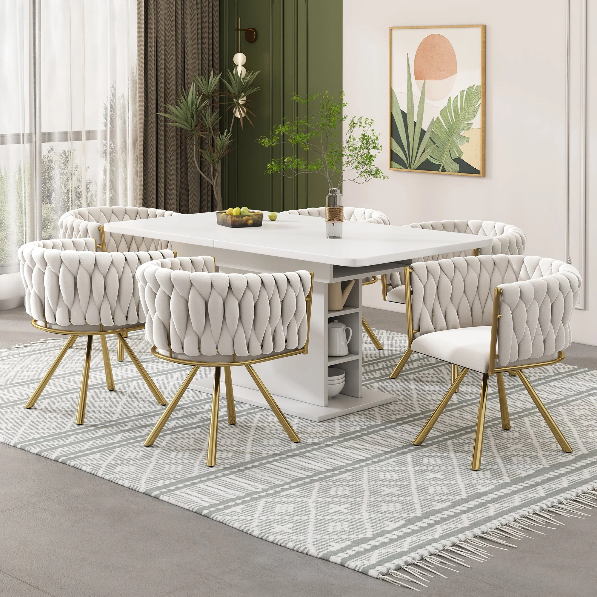 Velvet Swivel Chair, Single Light Luxury Dining/Living/Bedroom with Metal Legs, Beige and Gold - Image 4