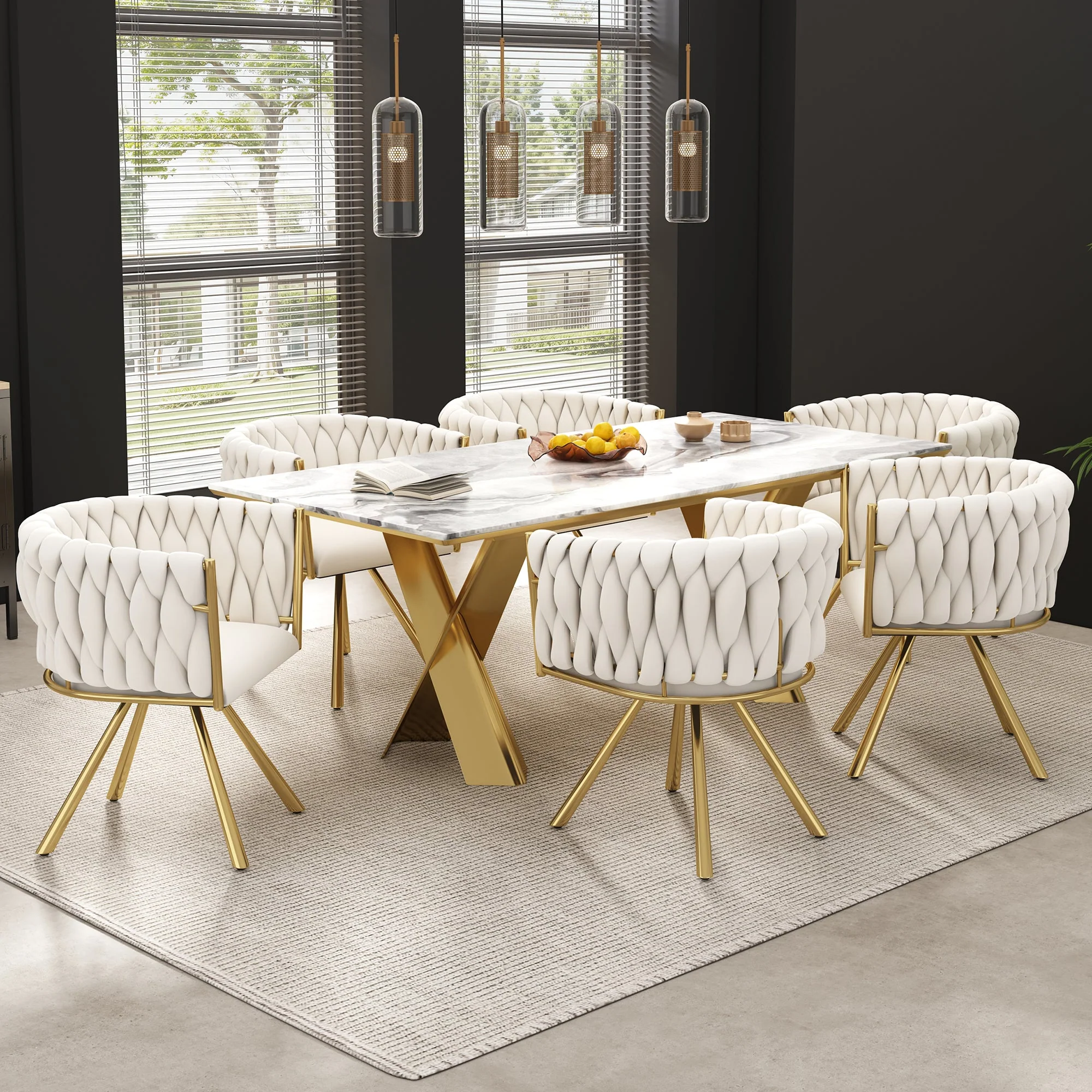 Velvet Swivel Chair, Single Light Luxury Dining/Living/Bedroom with Metal Legs, Beige and Gold - Image 7
