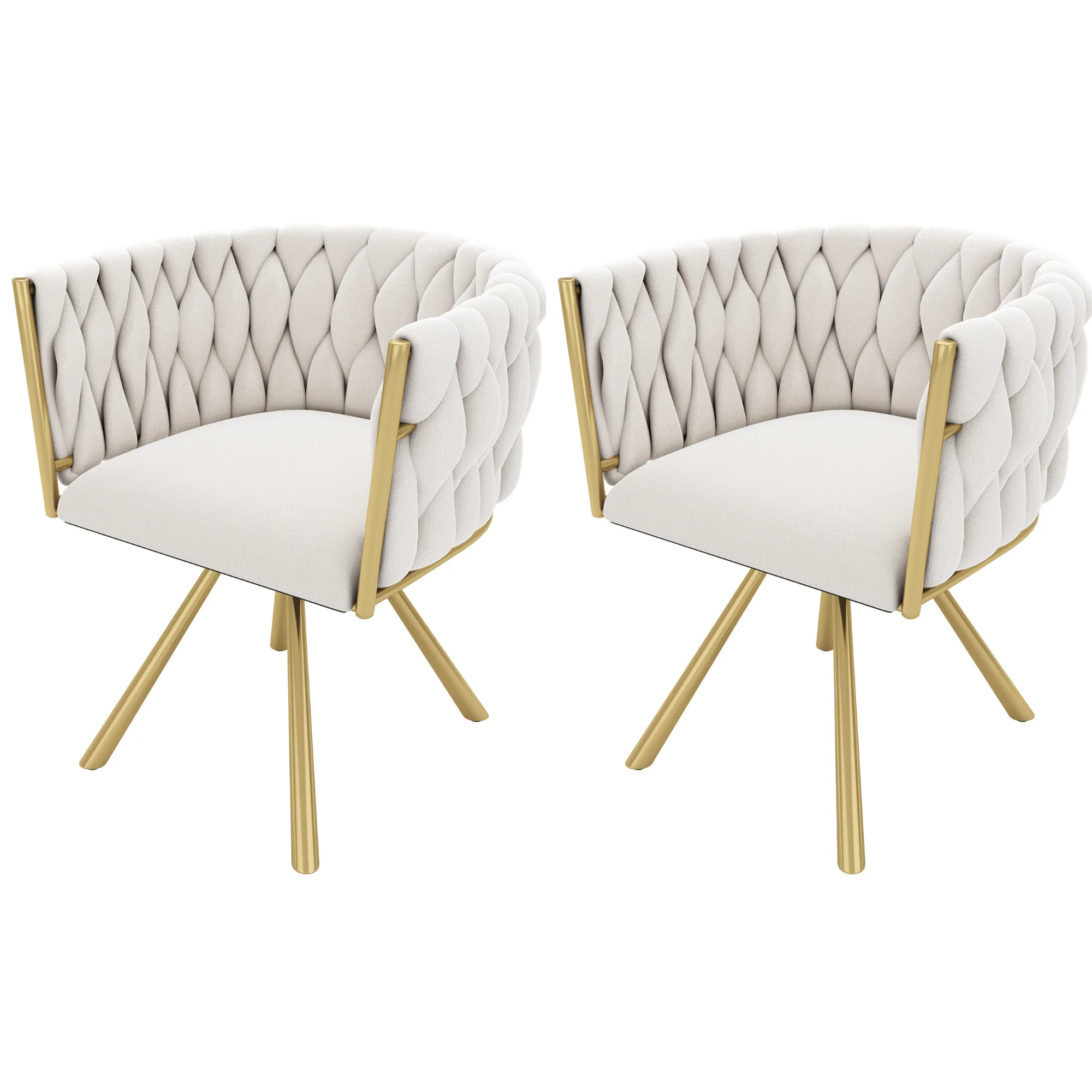 Velvet Swivel Chair, Single Light Luxury Dining/Living/Bedroom with Metal Legs, Beige and Gold - Image 9