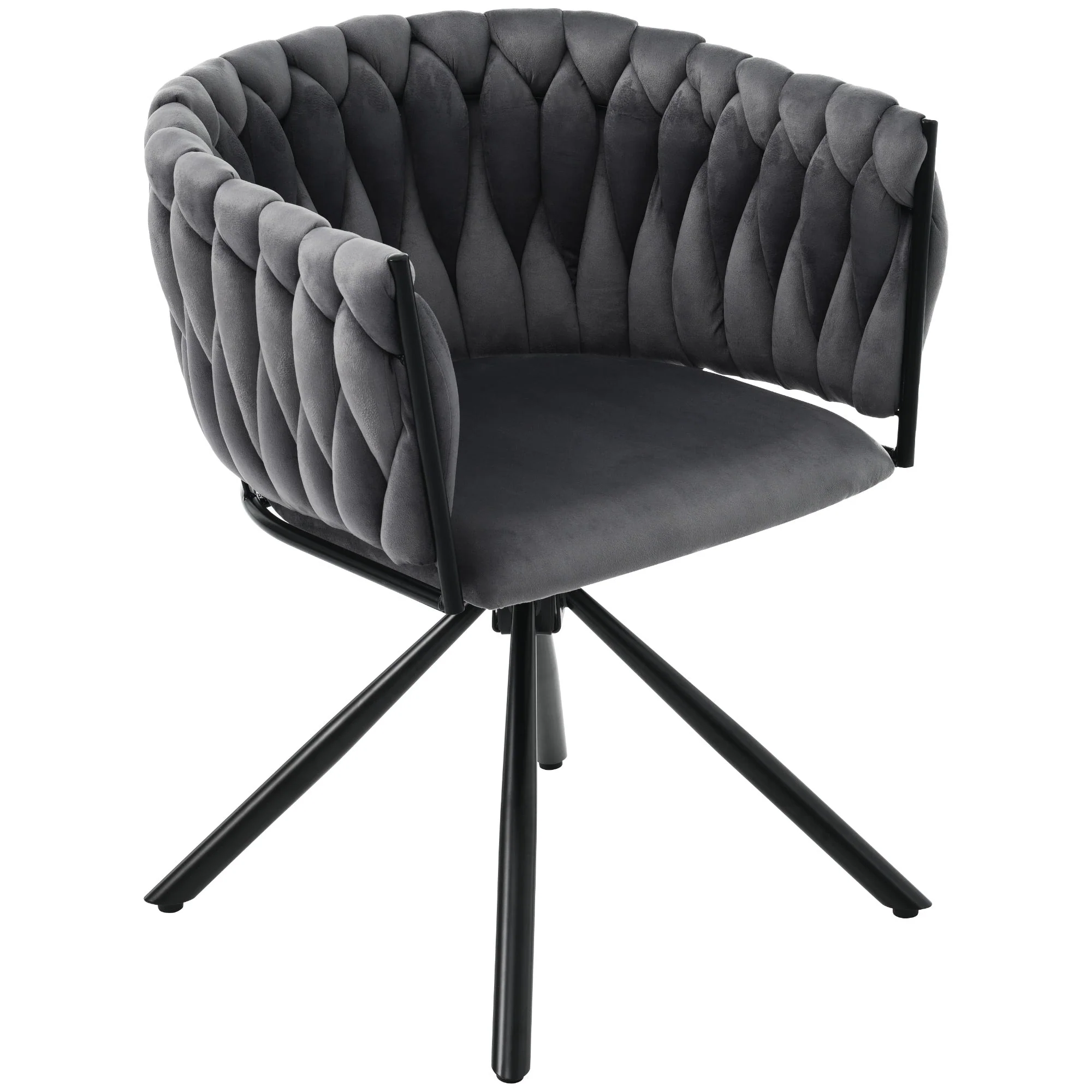Velvet Swivel Dining Chairs, Set of 6, Leisure Armchair with Metal Legs, Grey Velvet - Image 5