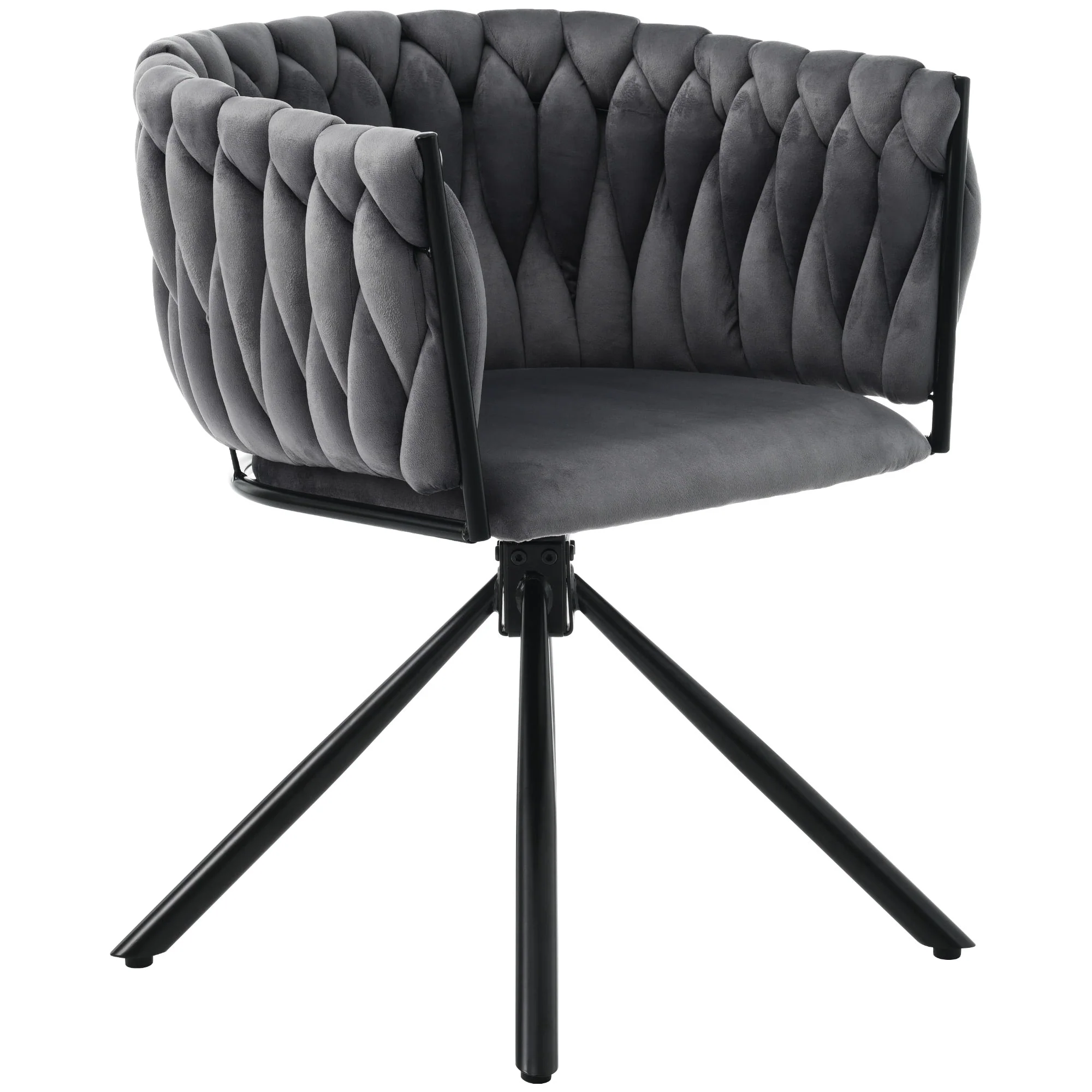 Velvet Swivel Dining Chairs, Set of 6, Leisure Armchair with Metal Legs, Grey Velvet - Image 6