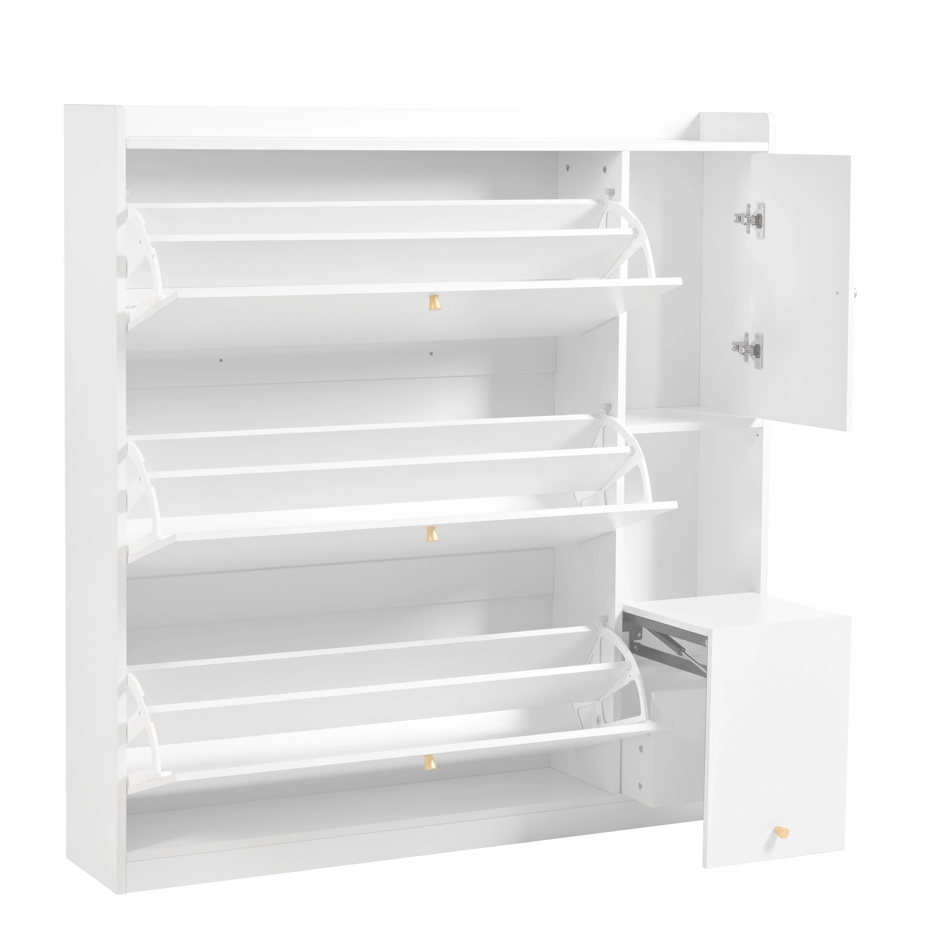 Versatile Tilting Shoe Cabinet with 3 Folding Drawers, Entryway Organizer, White - Image 10