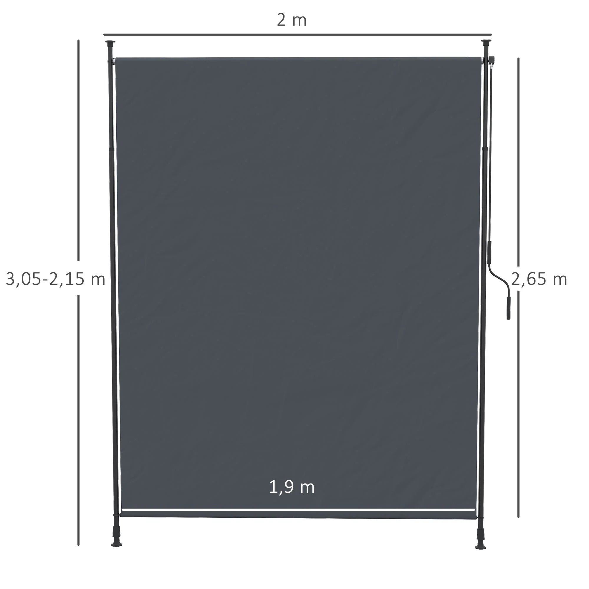 Vertical Awning 200 x 292 cm Retractable Adjustable Sunshade, Grey Aluminum - Image 3