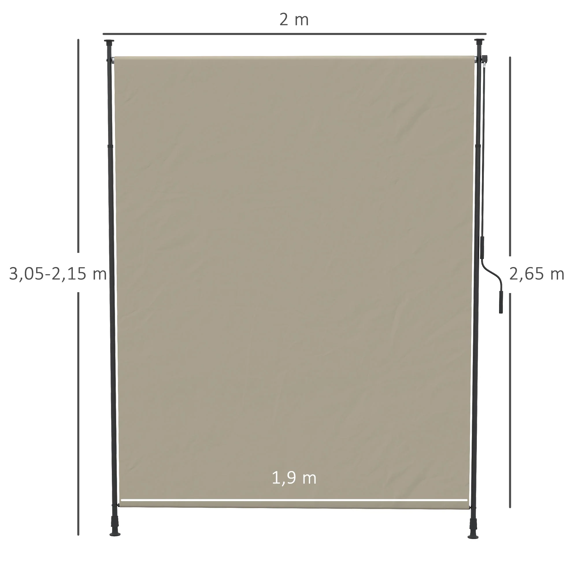 Vertical Awning 200 x 292 cm Retractable Sunshade Windbreak, Aluminum Sand - Image 3