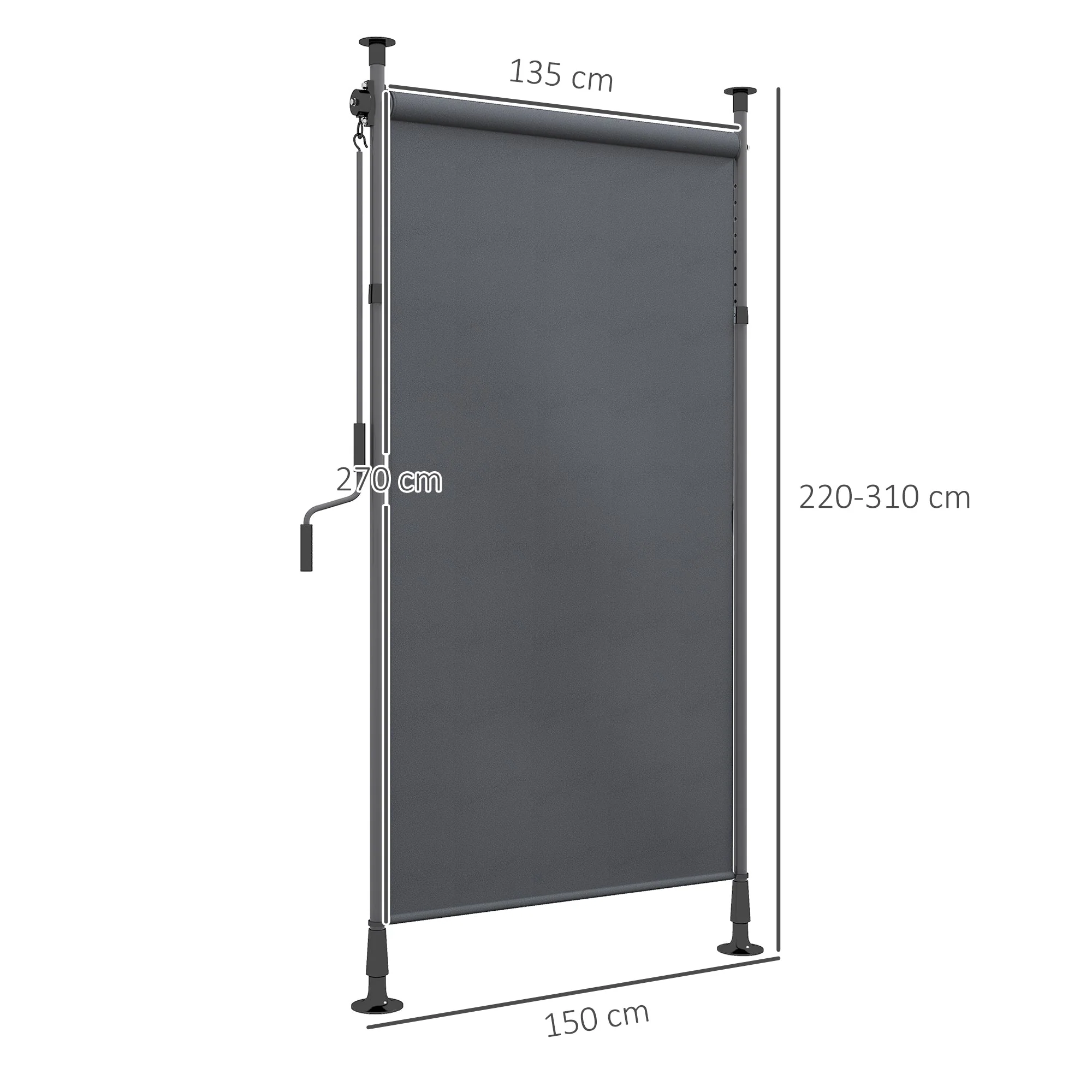 Vertical Awning/Balcony Blind 150 x 220-310cm Crank Weatherproof Polyester Dark Grey - Image 3