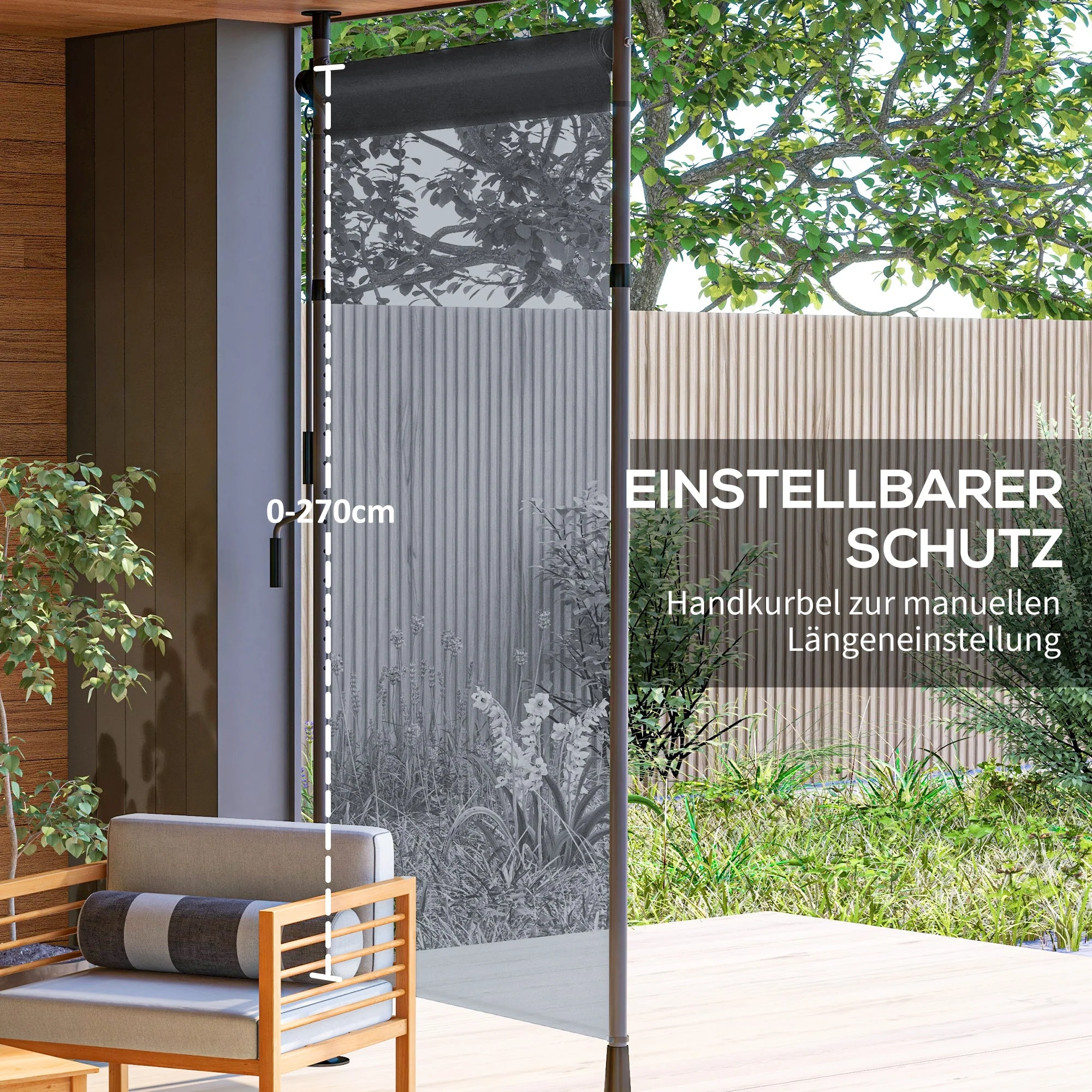 Vertical Awning/Balcony Blind 150 x 220-310cm Crank Weatherproof Polyester Dark Grey - Image 5
