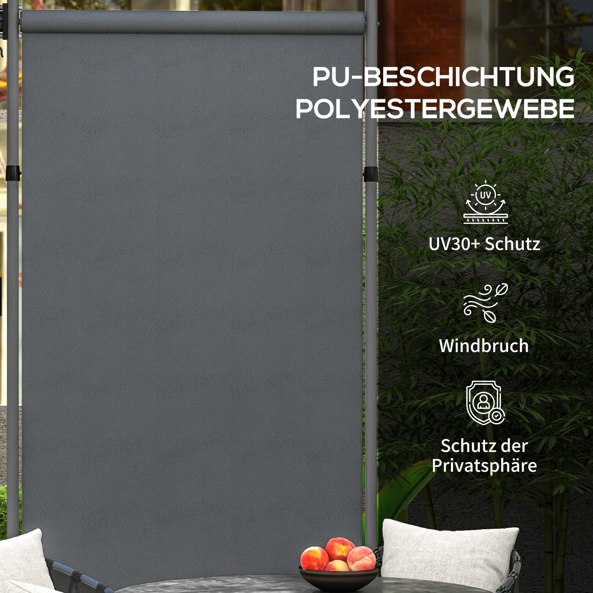 Vertical Awning/Balcony Blind 150 x 220-310cm Crank Weatherproof Polyester Dark Grey - Image 6