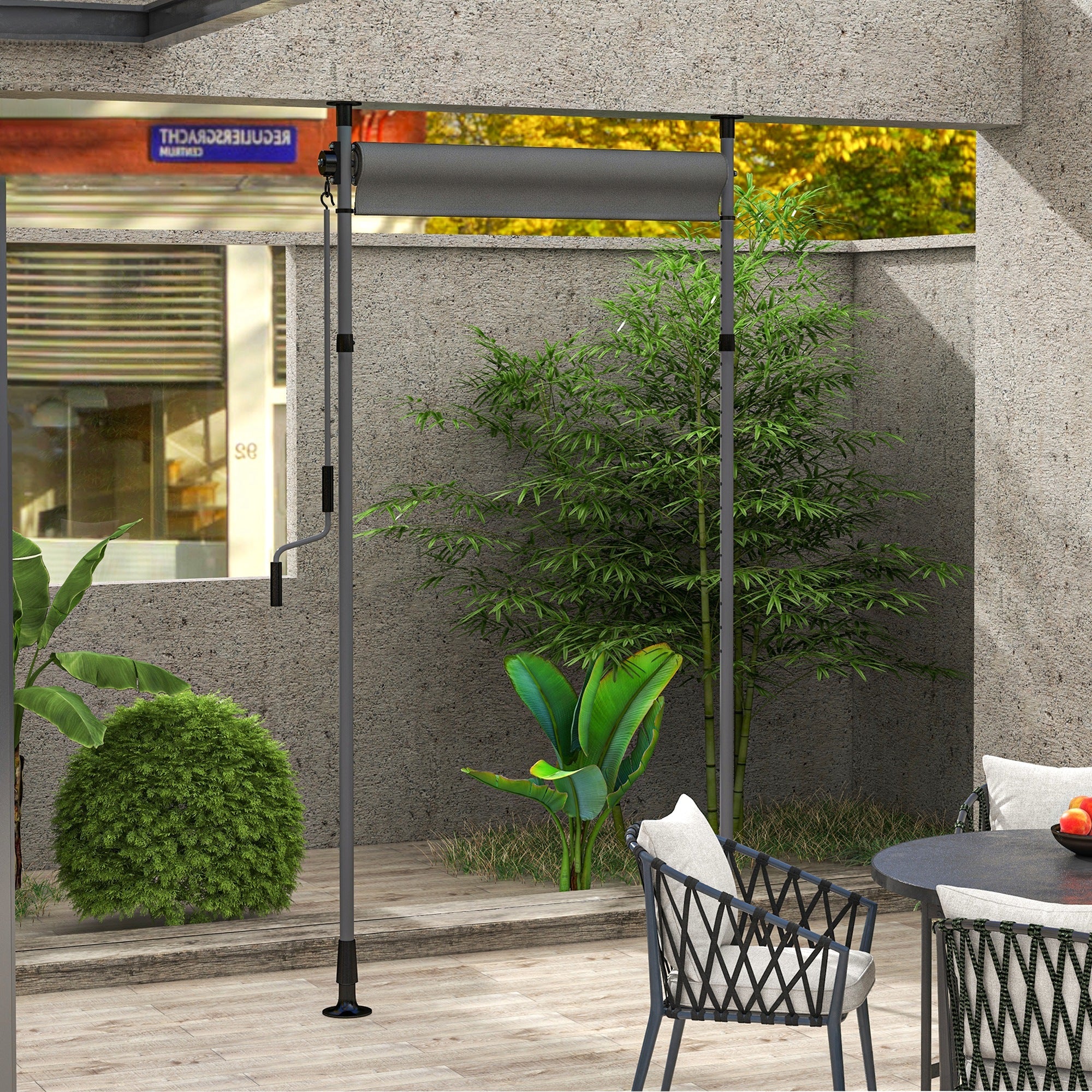 Vertical Awning/Balcony Blind 150 x 220-310cm Crank Weatherproof Polyester Dark Grey - Image 7