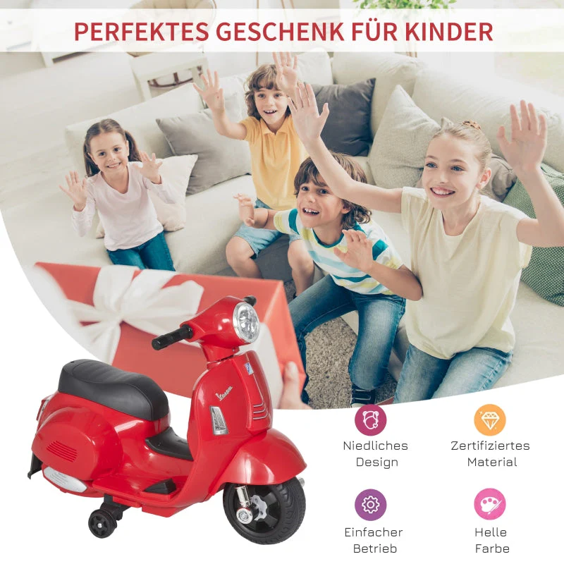 Vespa Electric Children's Motorcycle with LED Lights and Sound for Ages 18-36 Months, Red - Image 4