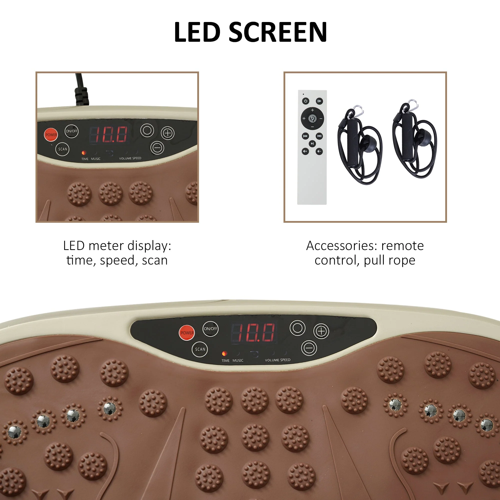 Vibration Plate Fitness Trainer with LED Display, USB Speaker, Training Bands, Remote Control - Image 6