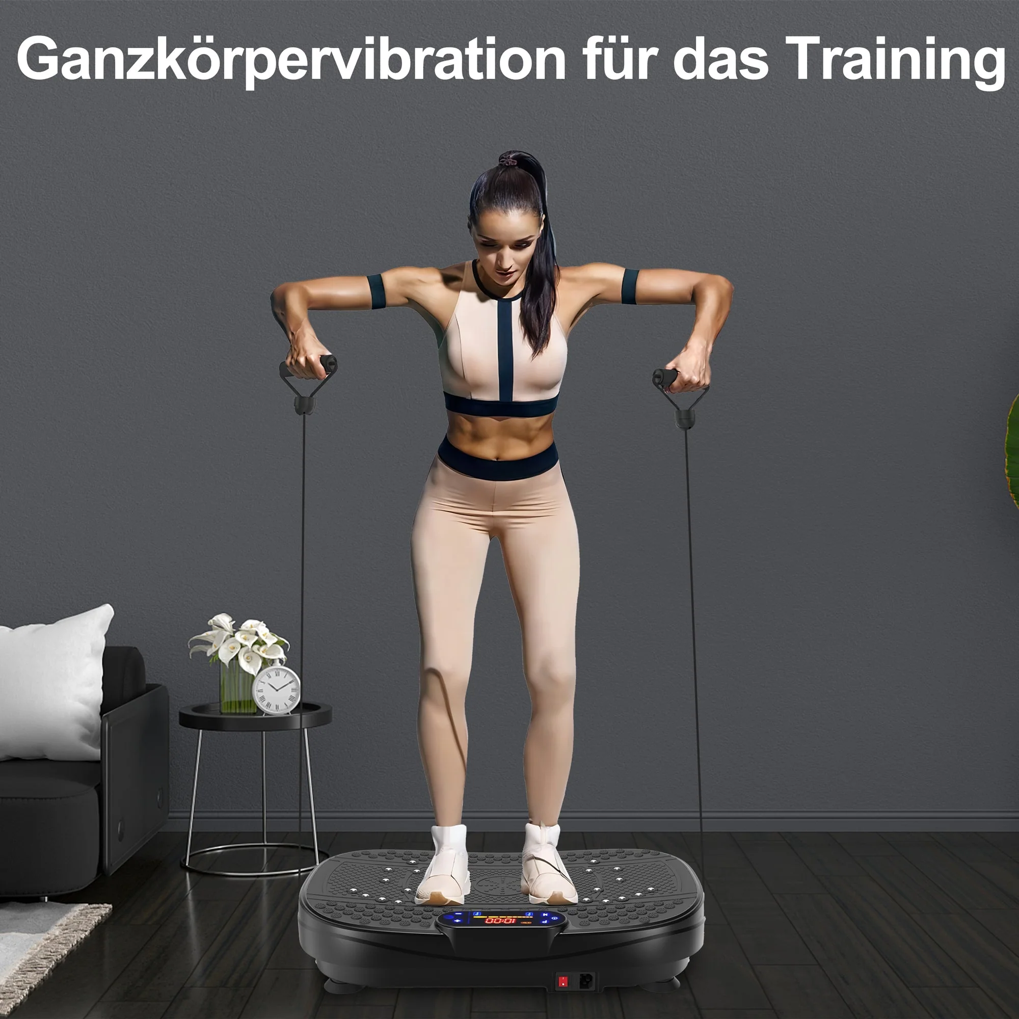 Vibration Plate Training Device with Resistance Bands and Speed Control, Whole Body Fitness Platform - Image 6