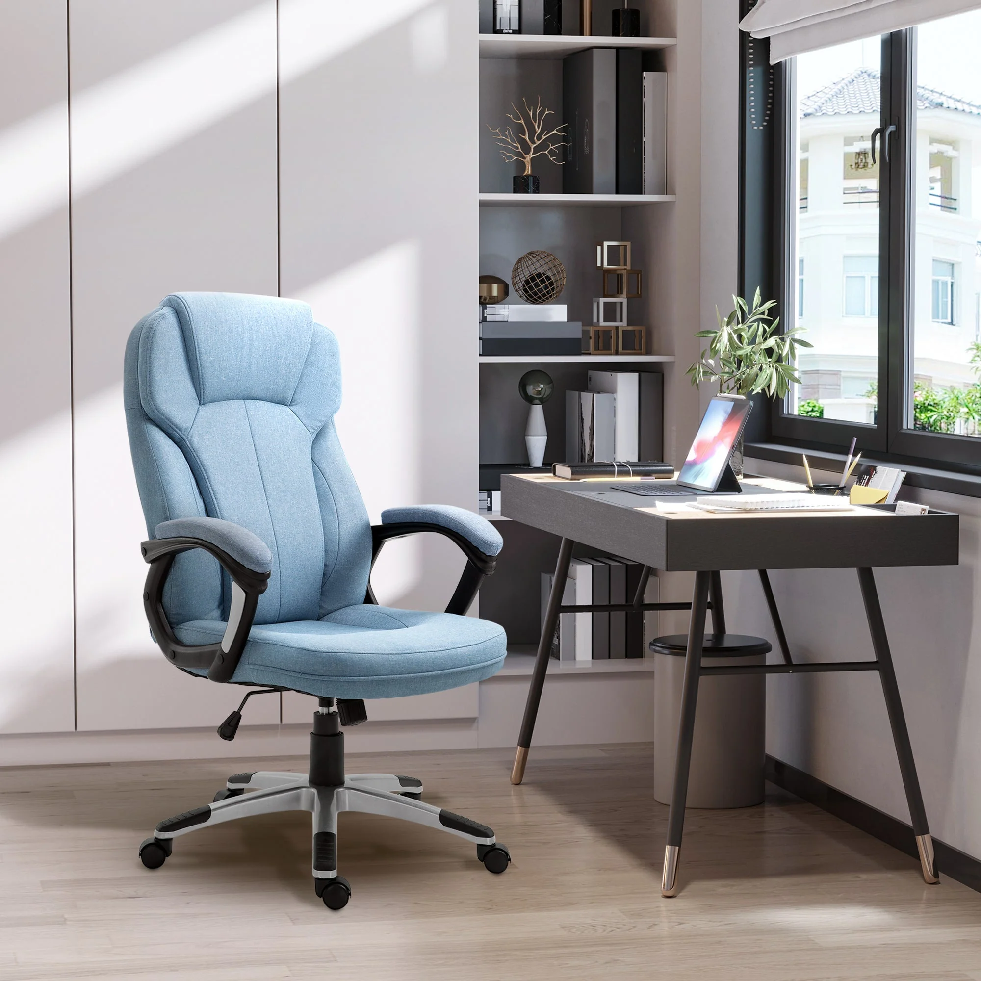 Vinsetto Executive Office Chair Ergonomic Desk Chair Light Blue Linen - Image 2