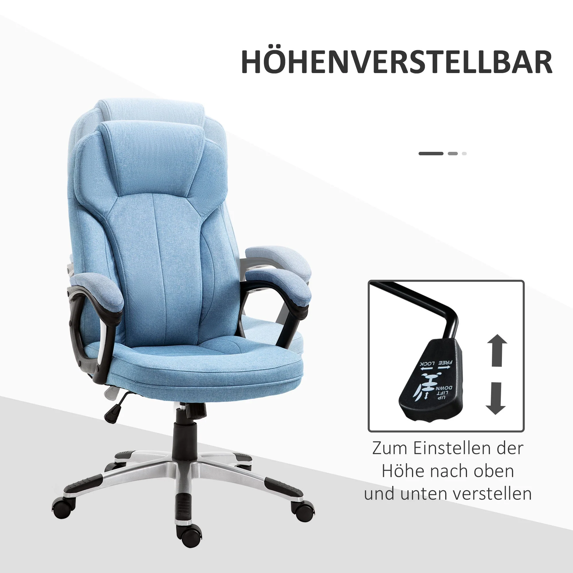 Vinsetto Executive Office Chair Ergonomic Desk Chair Light Blue Linen - Image 4