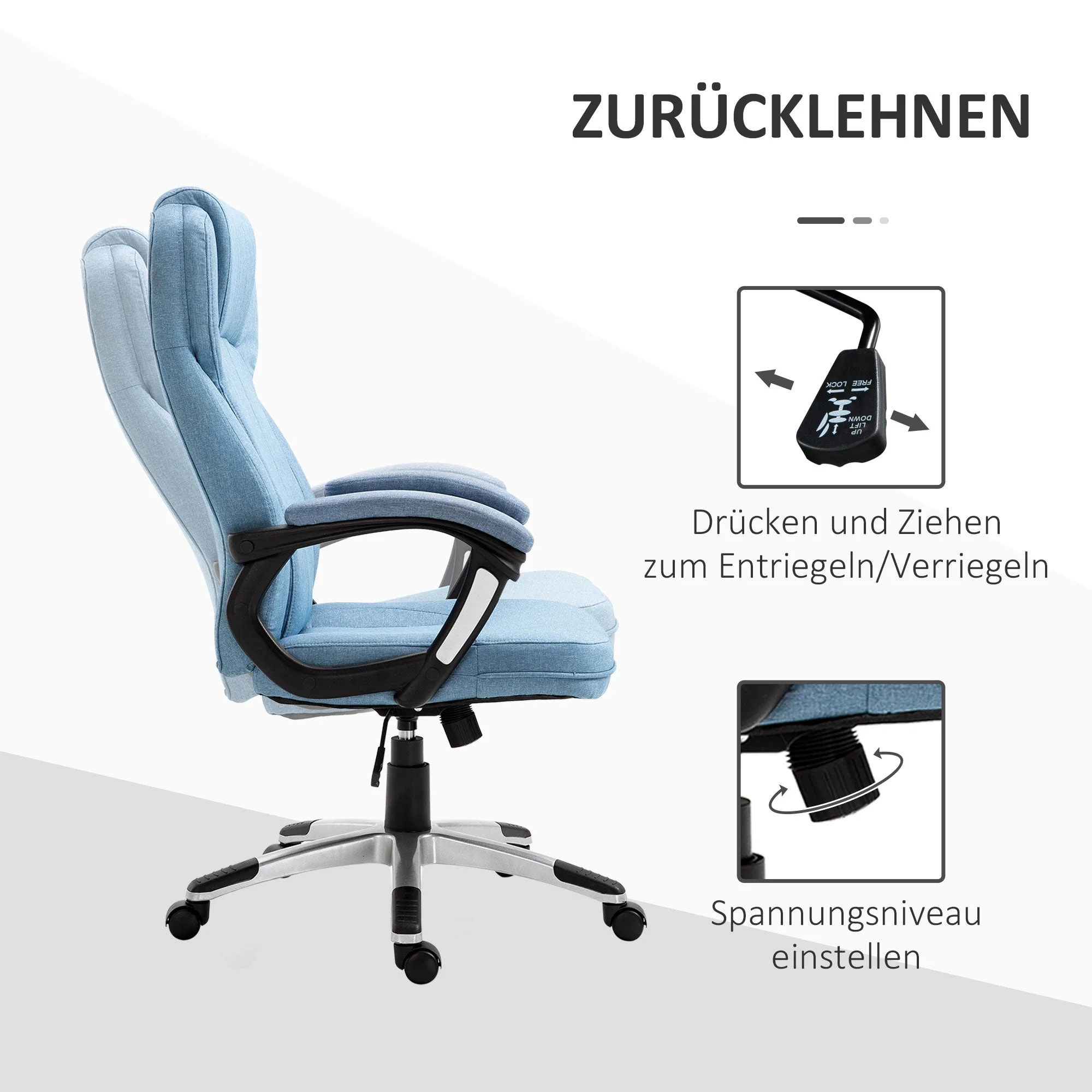 Vinsetto Executive Office Chair Ergonomic Desk Chair Light Blue Linen - Image 5