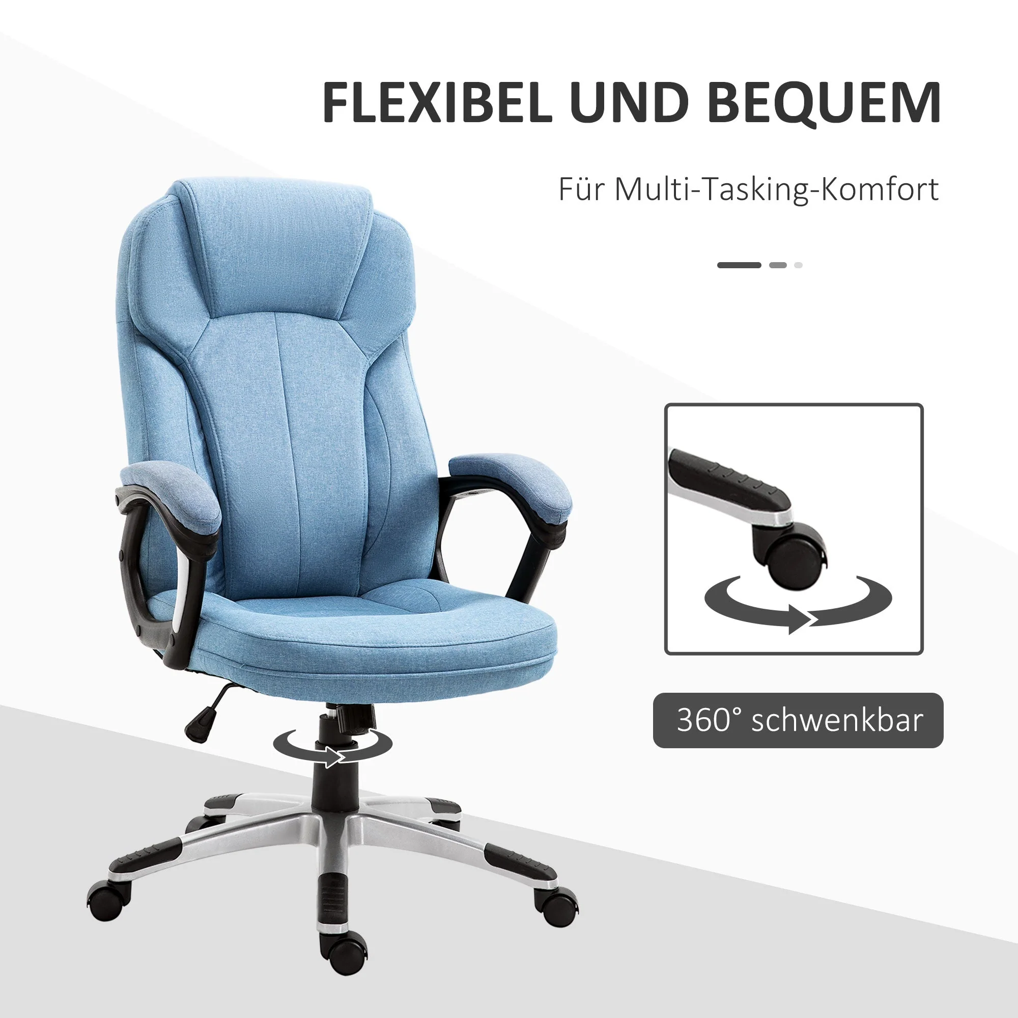 Vinsetto Executive Office Chair Ergonomic Desk Chair Light Blue Linen - Image 6