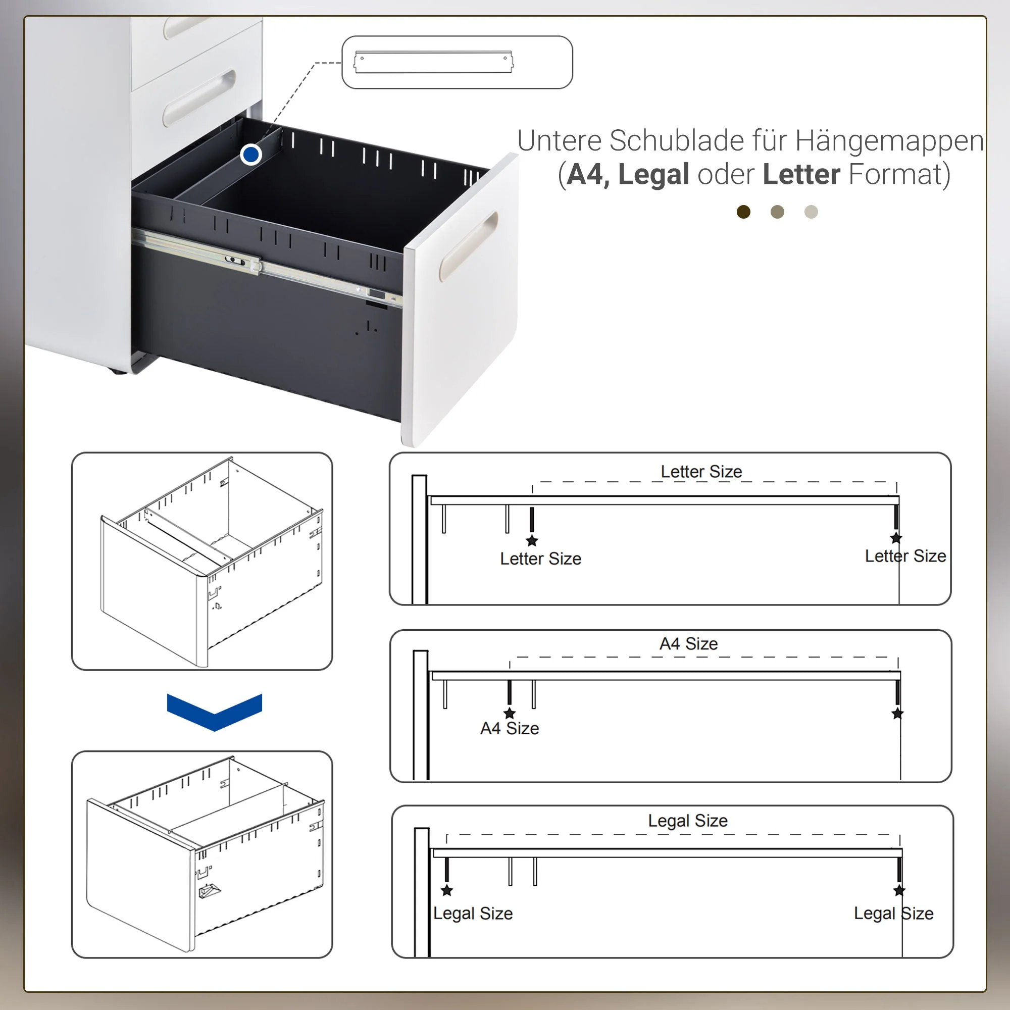 Vinsetto Filing Cabinet with 3 Drawers, Steel, White - Image 6