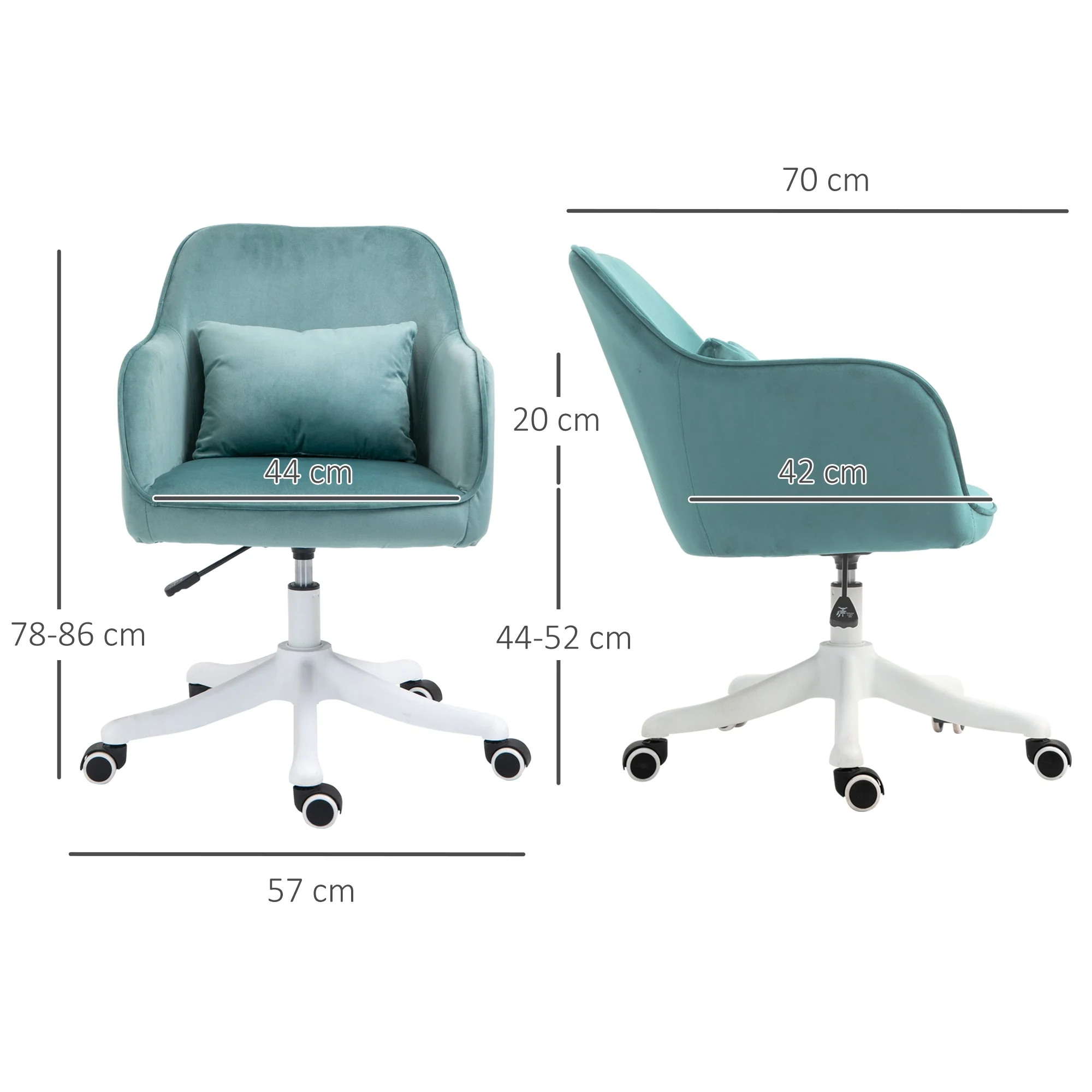 Vinsetto Living Room Swivel Chair, Massage Office Desk Chair with Lumbar Cushion, Armrests, Green - Image 3