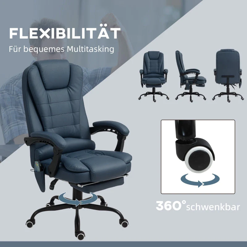 Vinsetto Massage Office Chair, 7 Vibration Points, Adjustable Footrest & Backrest, Leather Look, Blue - Image 7