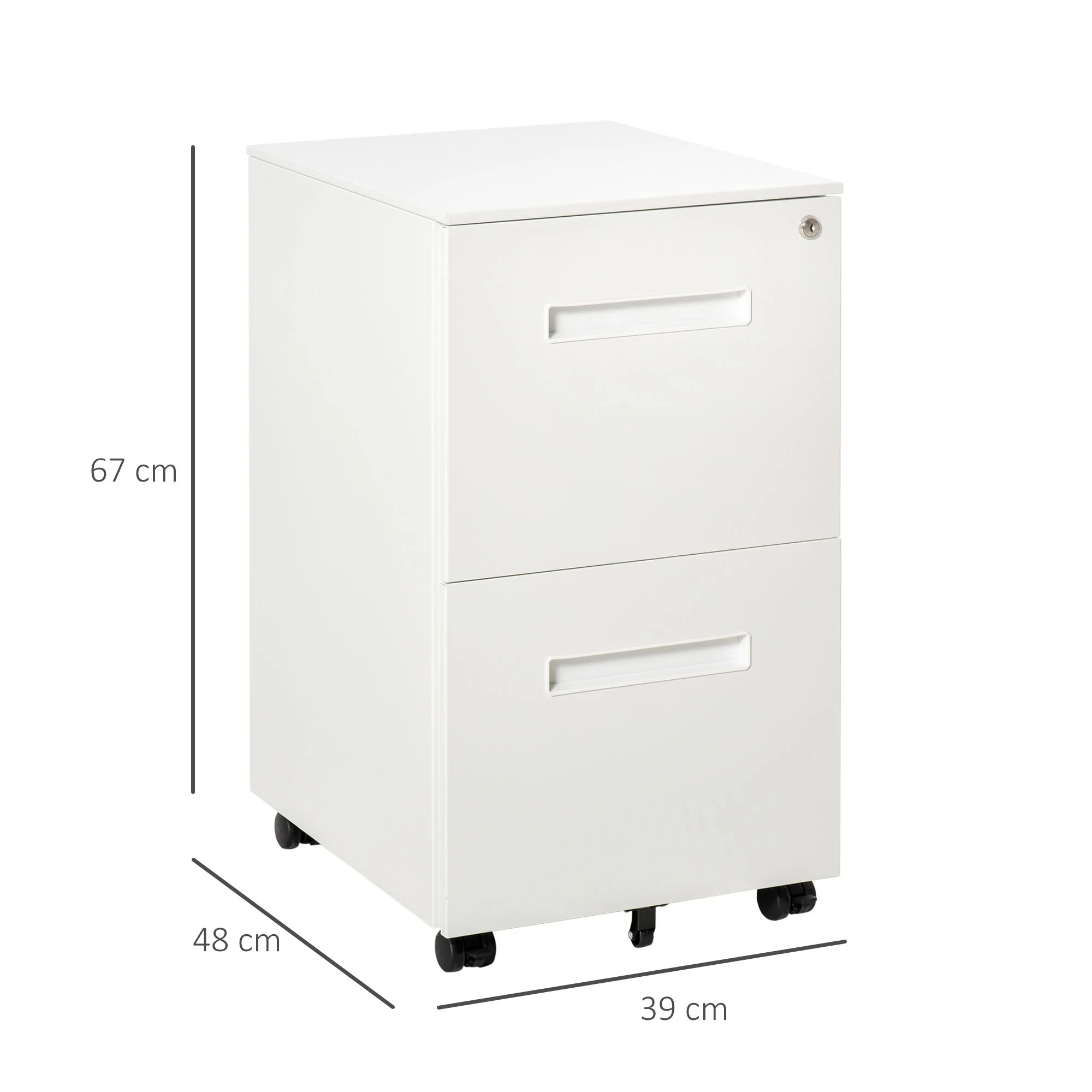 Vinsetto Mobile Filing Cabinet 2 Drawers Lockable A4 Steel - Image 3