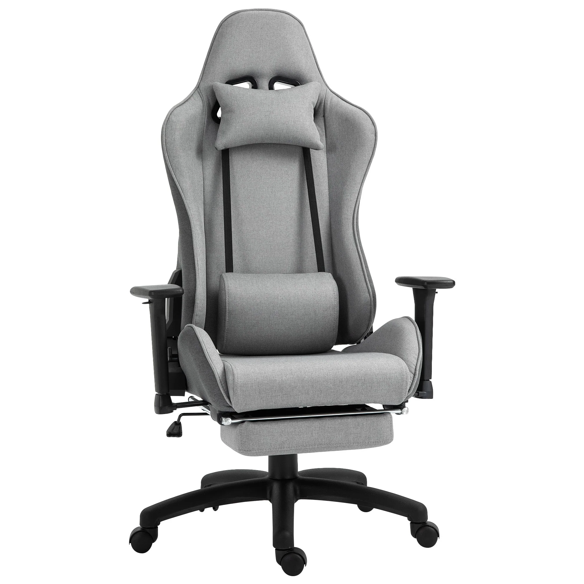 Vinsetto Office Chair, Adjustable Armrests, Lumbar Cushions, Rocker Function, Grey Fabric - Image 2