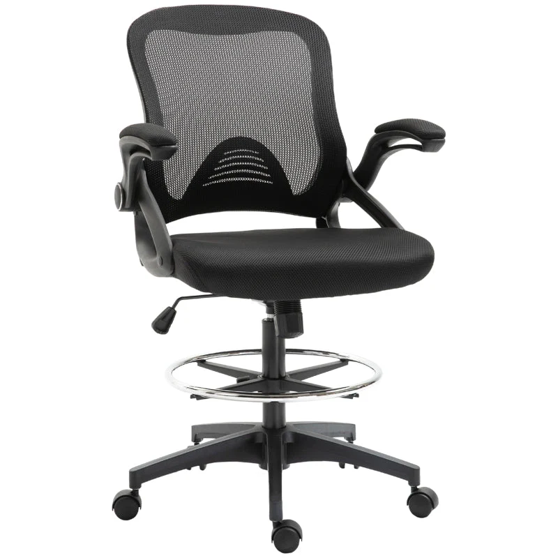 Vinsetto Office Chair, Desk Chair, Standing Function, Footrest, Swivel Seat, Steel, Black