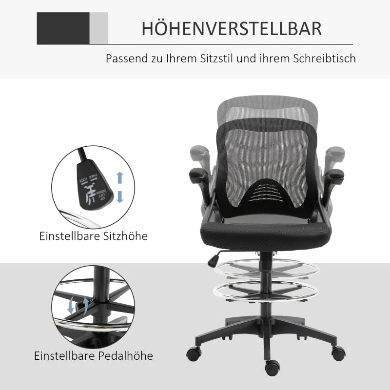 Vinsetto Office Chair, Desk Chair, Standing Function, Footrest, Swivel Seat, Steel, Black - Image 4
