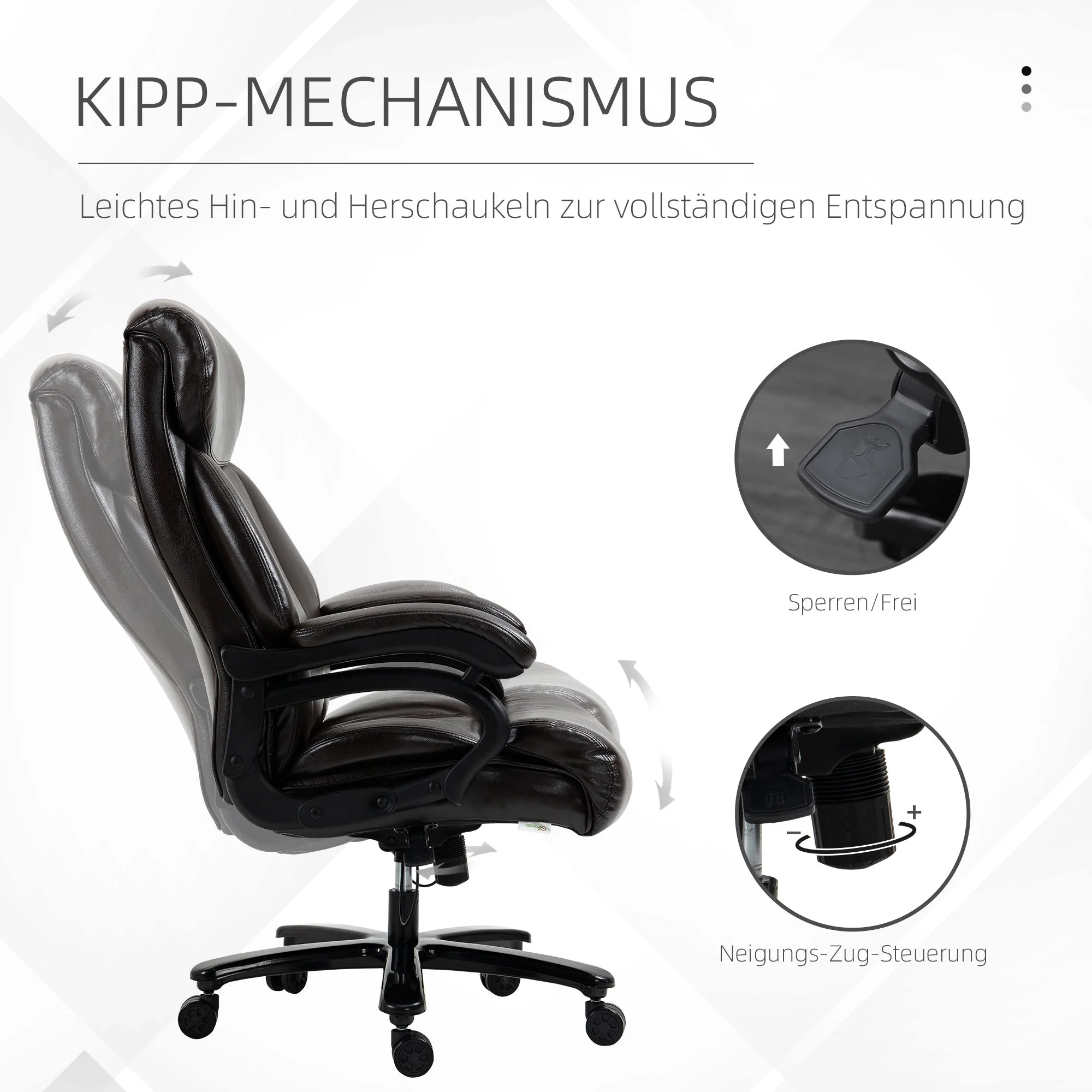 Vinsetto Office Chair, Ergonomic Height Adjustable, Thick Padding, 180 kg Capacity, Faux Leather - Image 5
