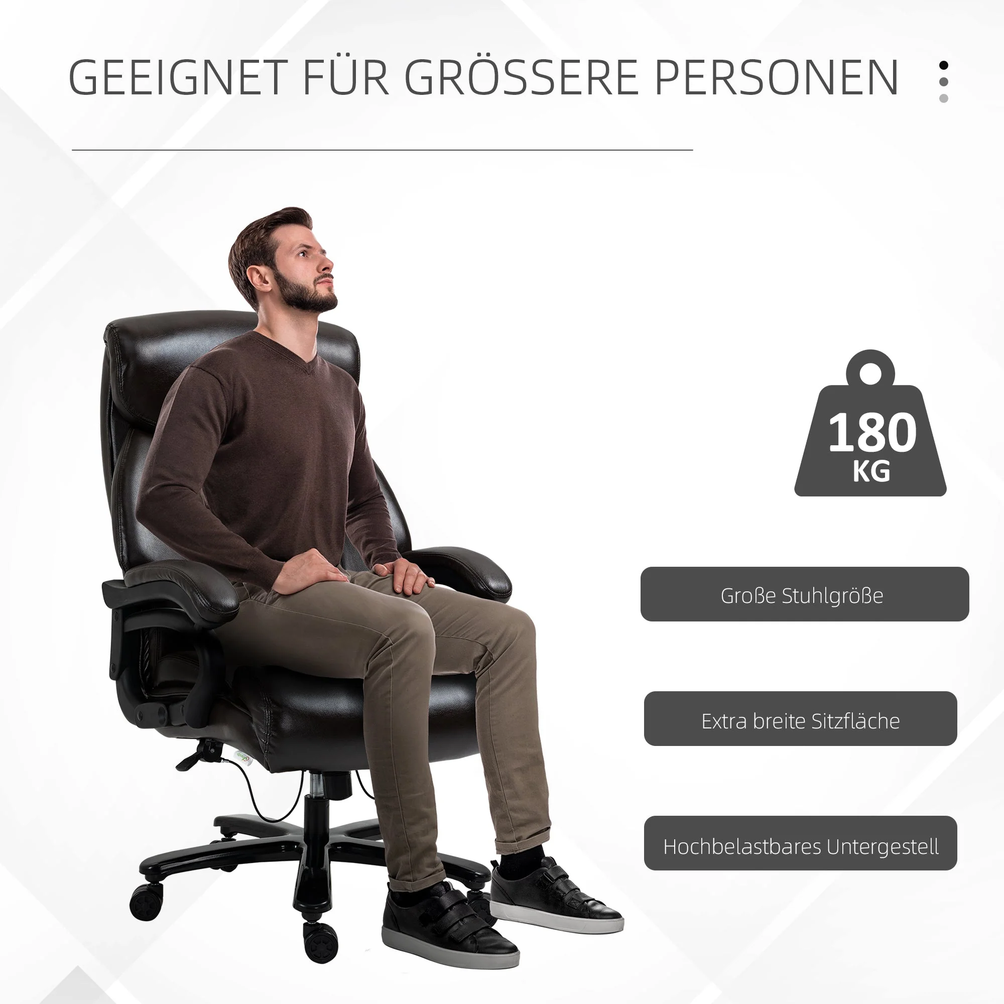 Vinsetto Office Chair, Ergonomic Height Adjustable, Thick Padding, 180 kg Capacity, Faux Leather - Image 7