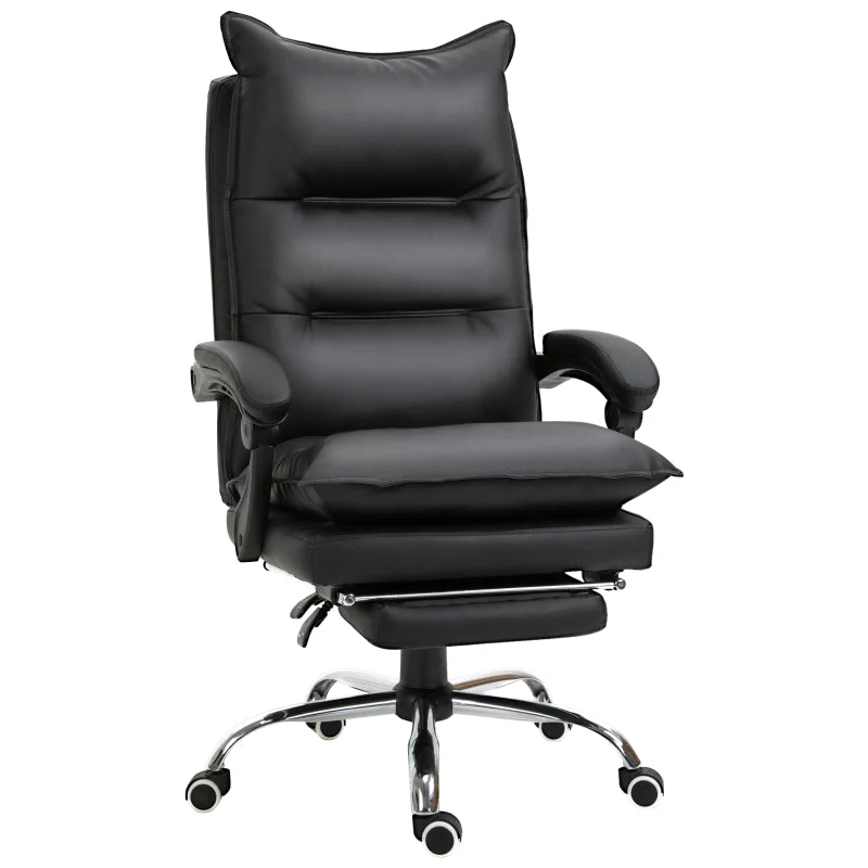 Vinsetto Office Chair, Height-Adjustable Desk with Footrest, Black Faux Leather