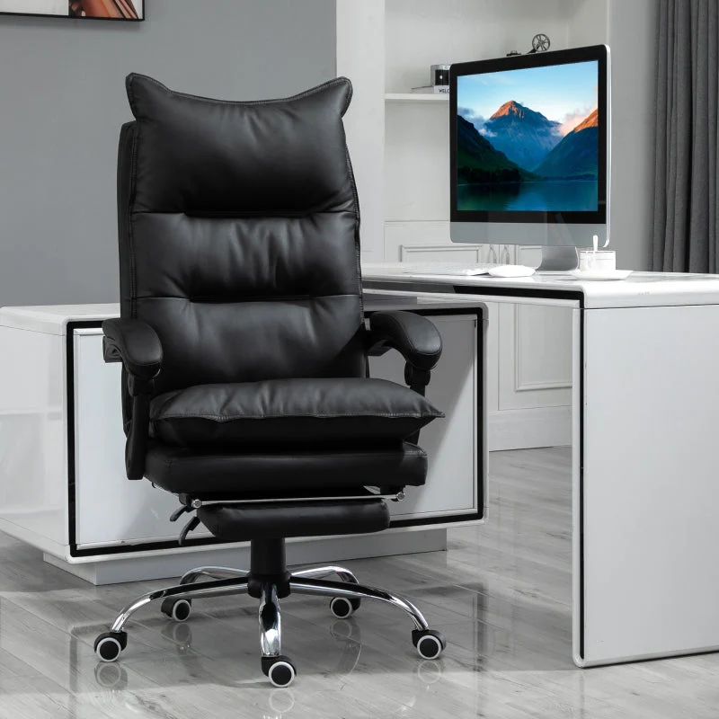 Vinsetto Office Chair, Height-Adjustable Desk with Footrest, Black Faux Leather - Image 2