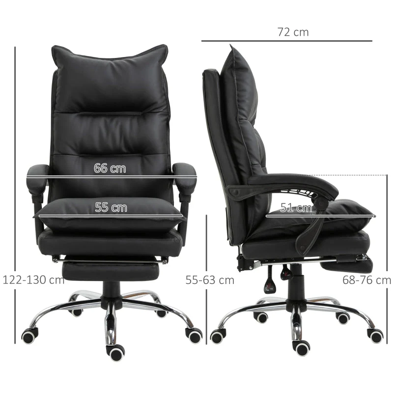 Vinsetto Office Chair, Height-Adjustable Desk with Footrest, Black Faux Leather - Image 3
