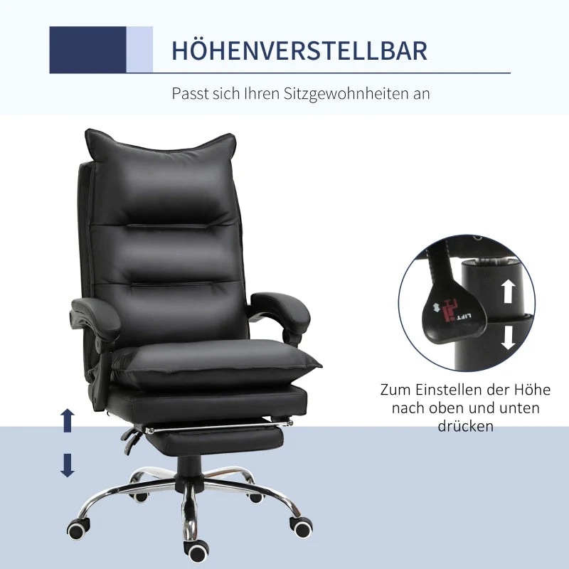 Vinsetto Office Chair, Height-Adjustable Desk with Footrest, Black Faux Leather - Image 4
