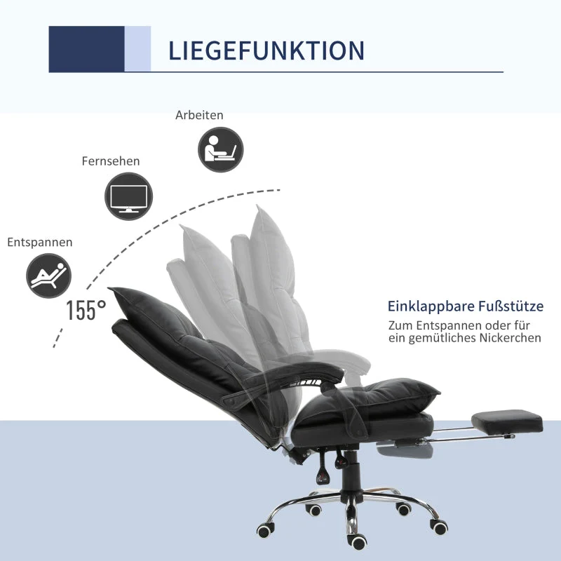Vinsetto Office Chair, Height-Adjustable Desk with Footrest, Black Faux Leather - Image 5