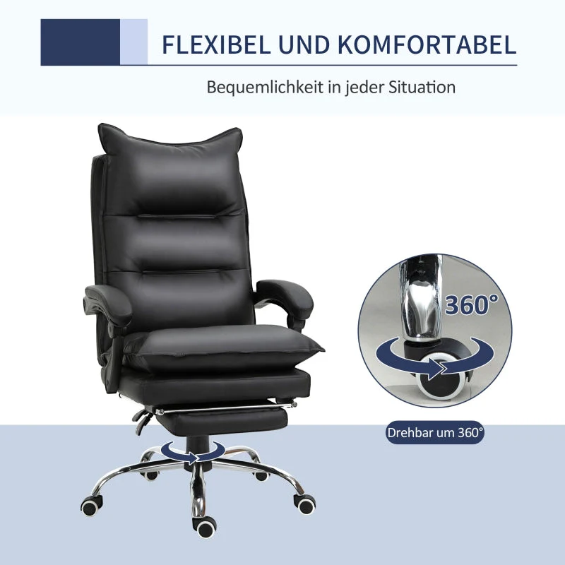 Vinsetto Office Chair, Height-Adjustable Desk with Footrest, Black Faux Leather - Image 6