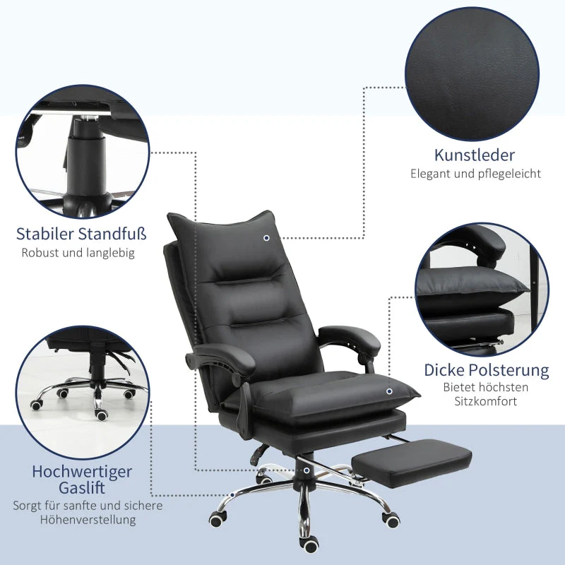 Vinsetto Office Chair, Height-Adjustable Desk with Footrest, Black Faux Leather - Image 7