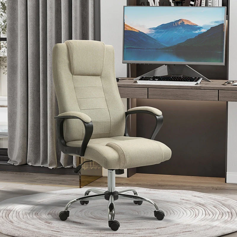 Vinsetto Office Chair, Height-Adjustable Rocking with 5 Castors, Beige Linen - Image 2