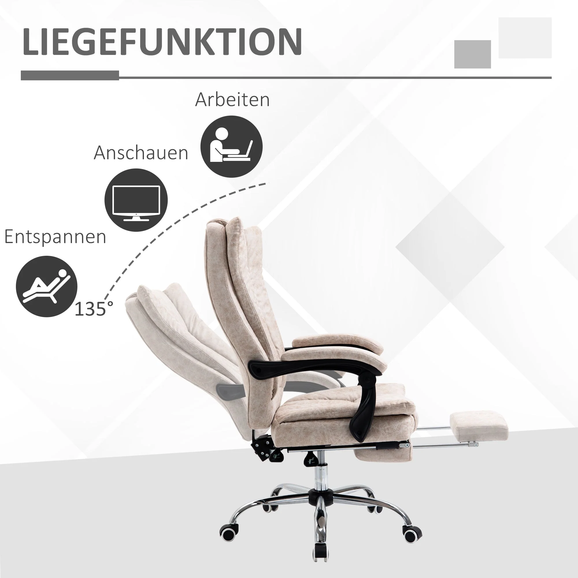 Vinsetto Office Chair Swivel Reclining Footrest Height Adjustable Microfiber - Image 5