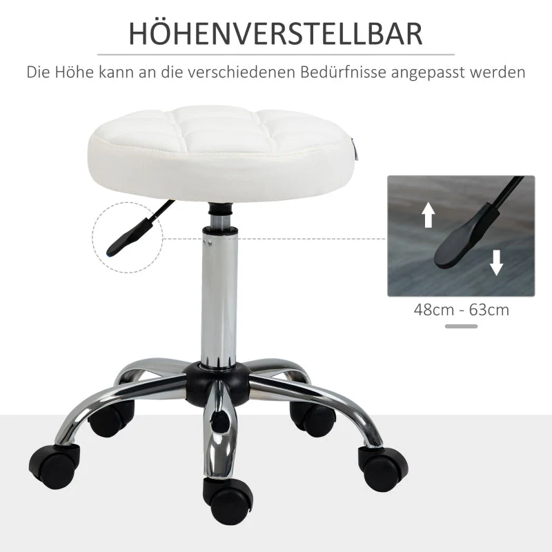 Vinsetto Rolling Stool Height-Adjustable Rotating Work, Artificial Leather White - Image 2