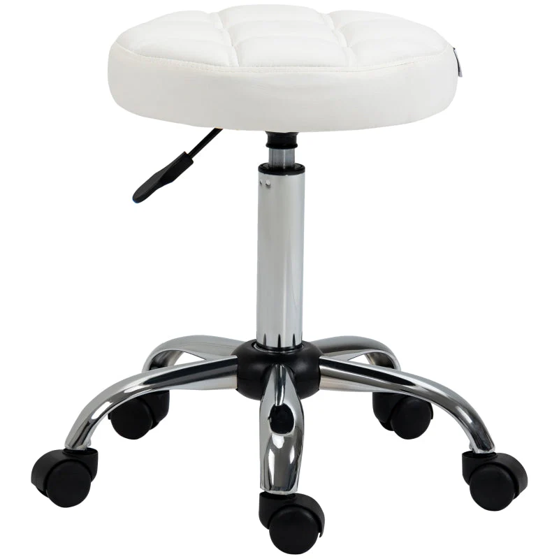 Vinsetto Rolling Stool Height-Adjustable Rotating Work, Artificial Leather White - Image 7