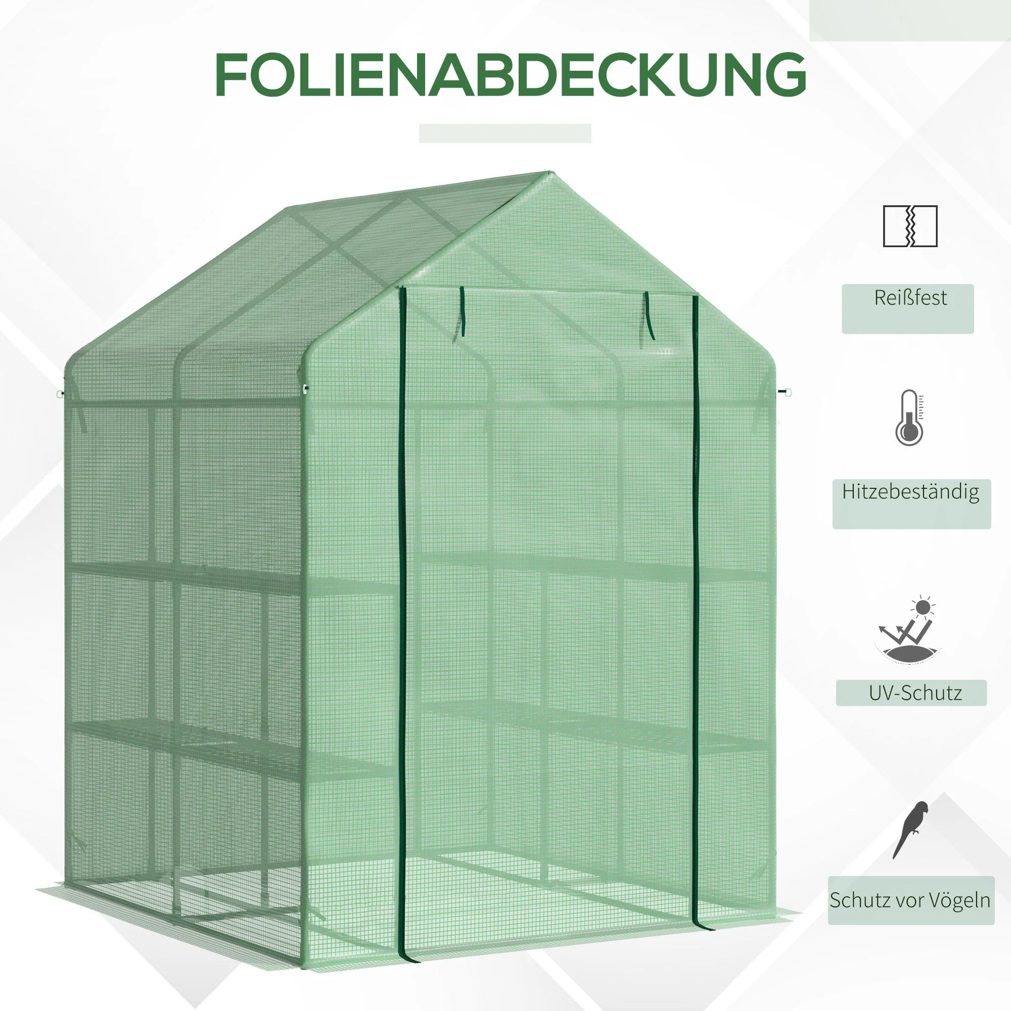 Walk-in Greenhouse, 8 Shelves for Tomatoes Optimal Plant Care, Steel & PE Plastic, Green - Image 4