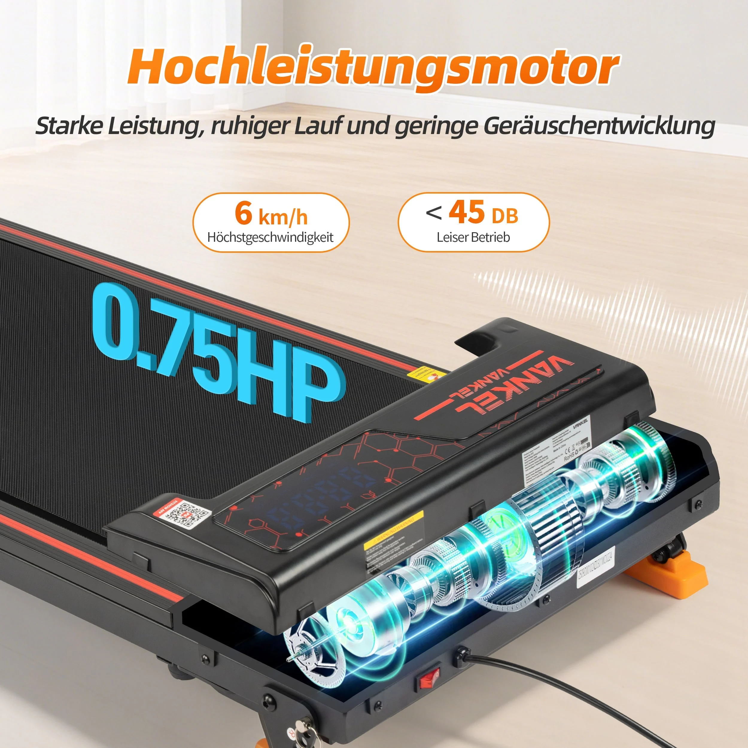 Walking Pad Treadmill, 1-6 km/h Electric 2-in-1 with App and LED Display, Incline Adjustment - Image 3